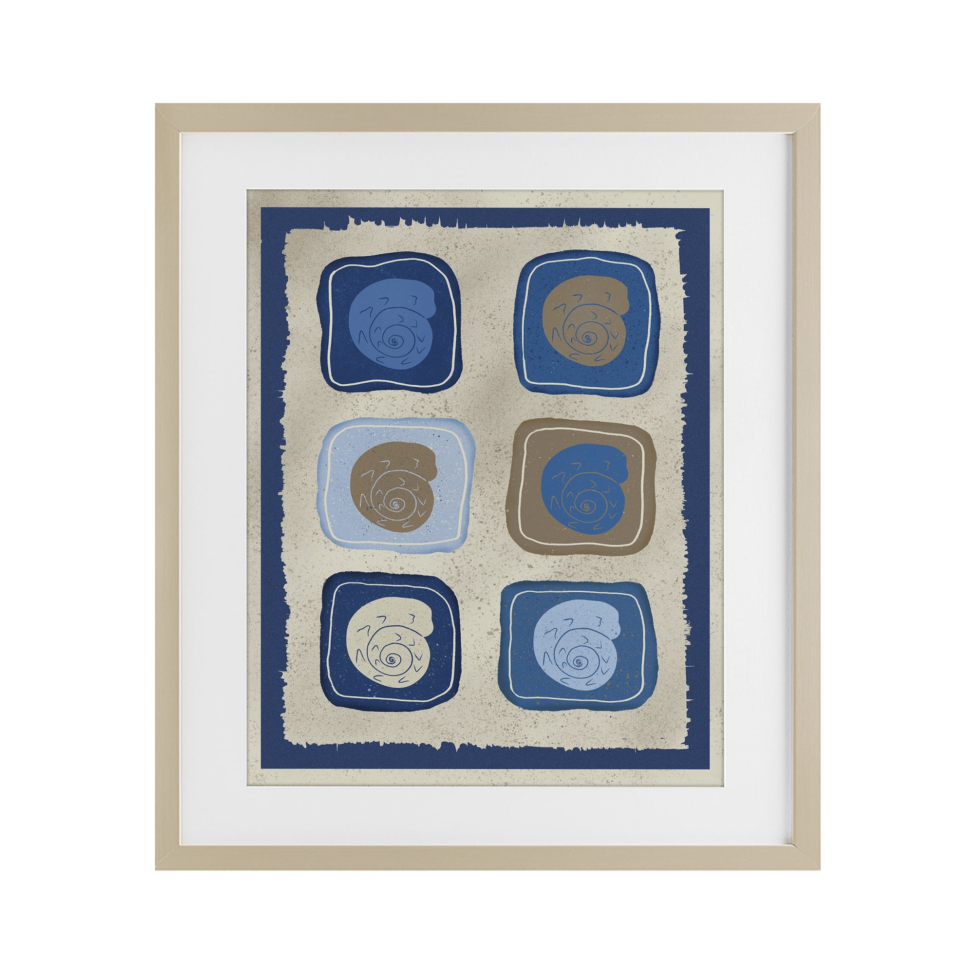 Stupell Industries Blue Blocked Nautilus Birch Framed Print Under Glass, design by Julia Frost