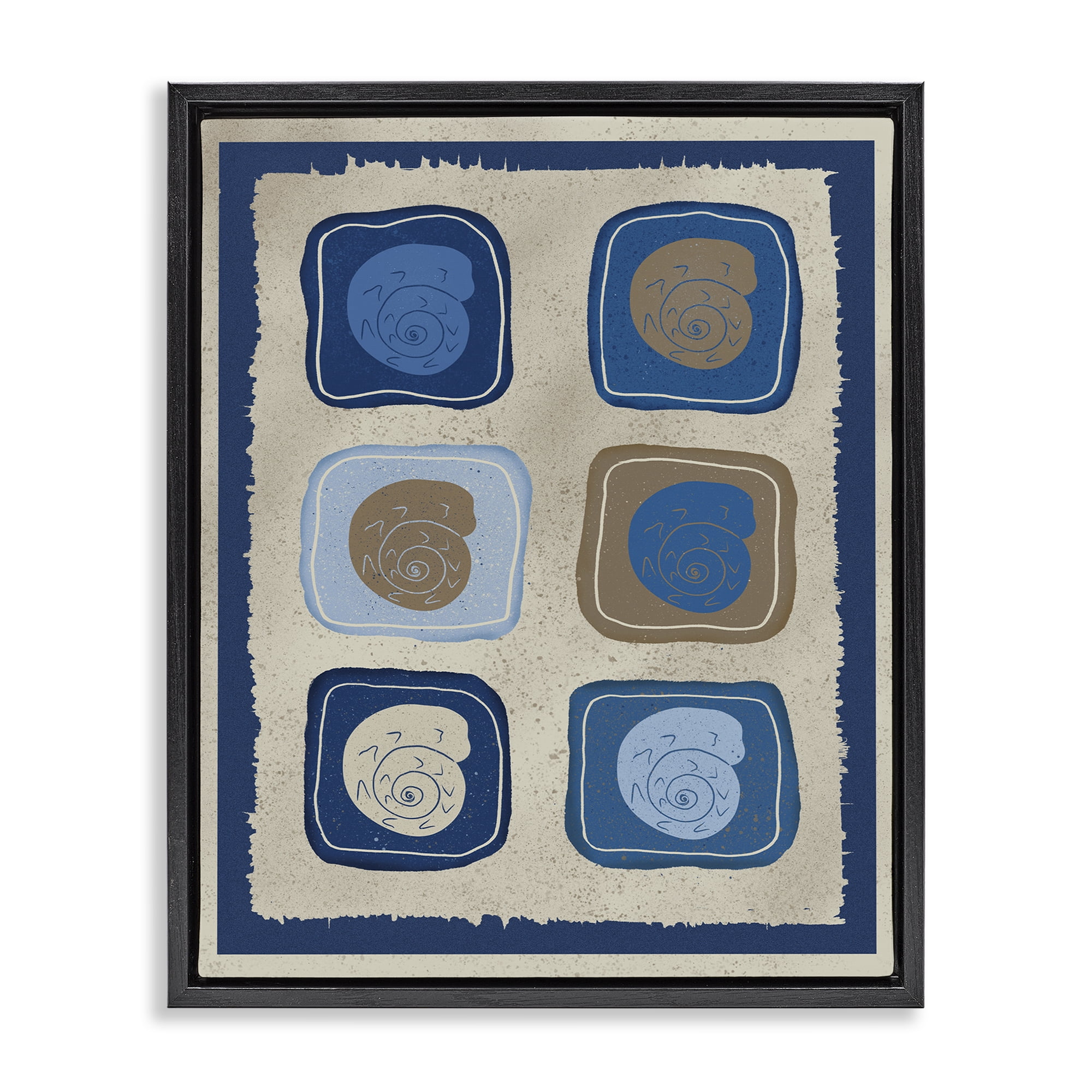 Stupell Industries Blue Blocked Nautilus Black Framed Floater Canvas Wall Art, design by Julia Frost