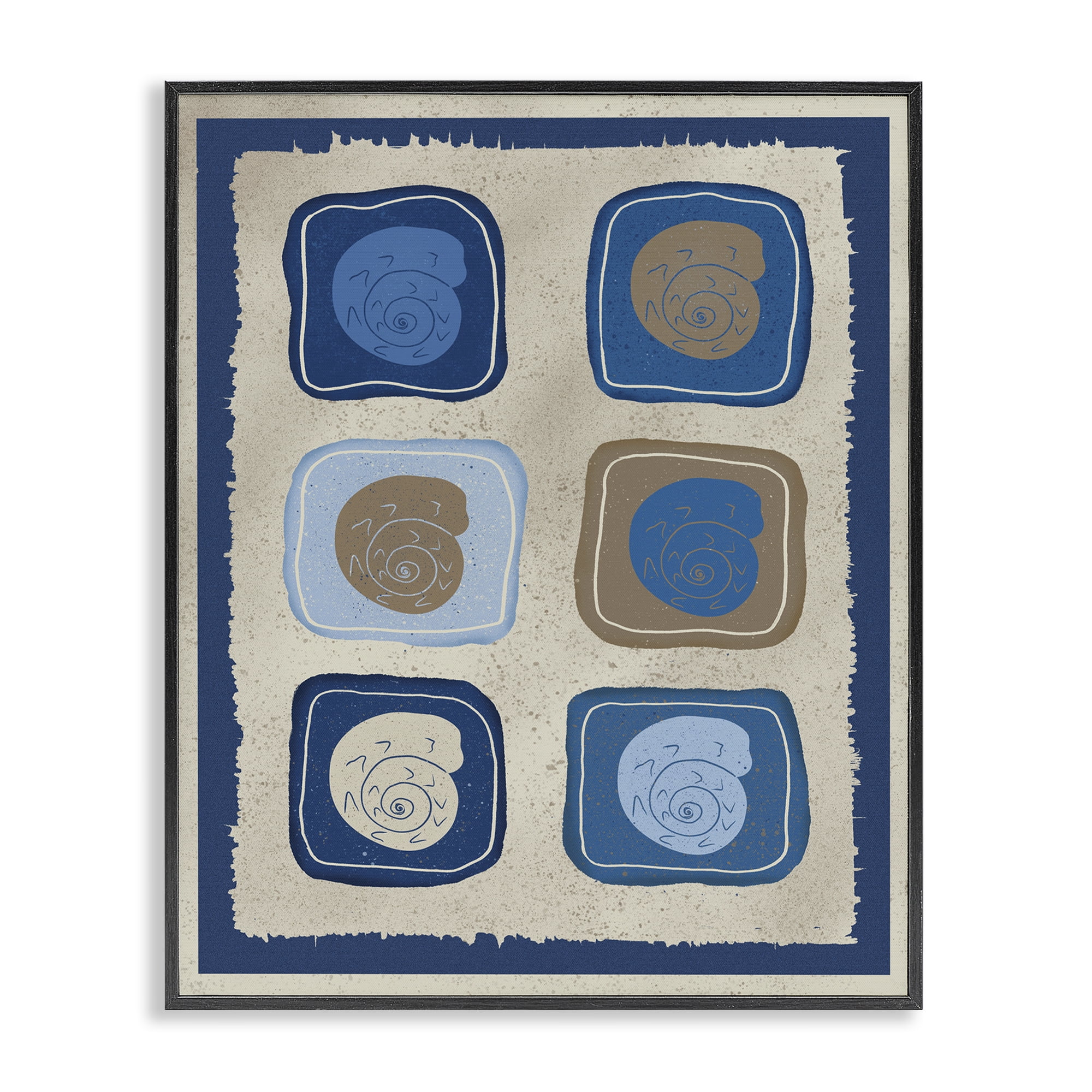 Stupell Industries Blue Blocked Nautilus Black Framed Giclee Art, design by Julia Frost