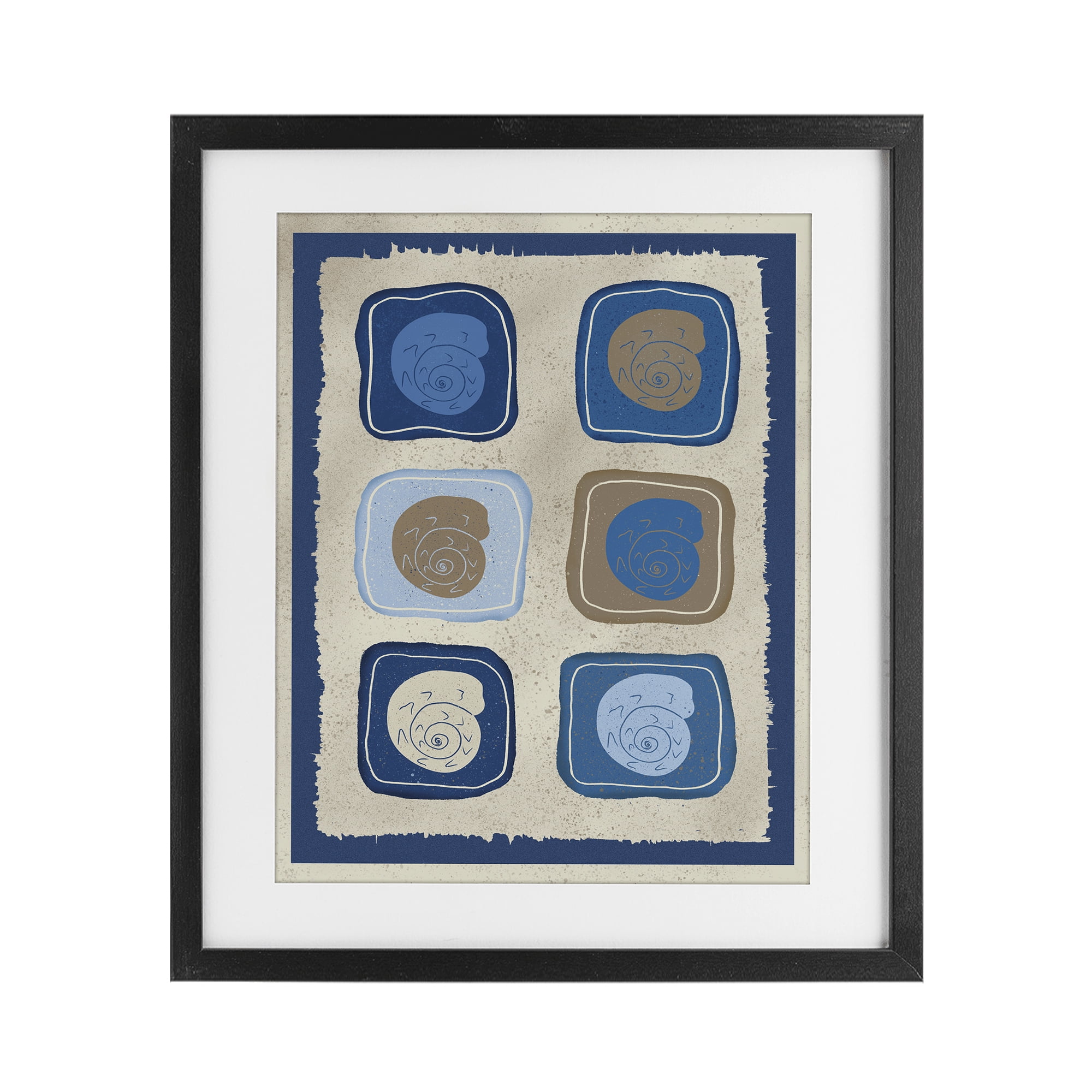 Stupell Industries Blue Blocked Nautilus Black Framed Print Under Glass, design by Julia Frost