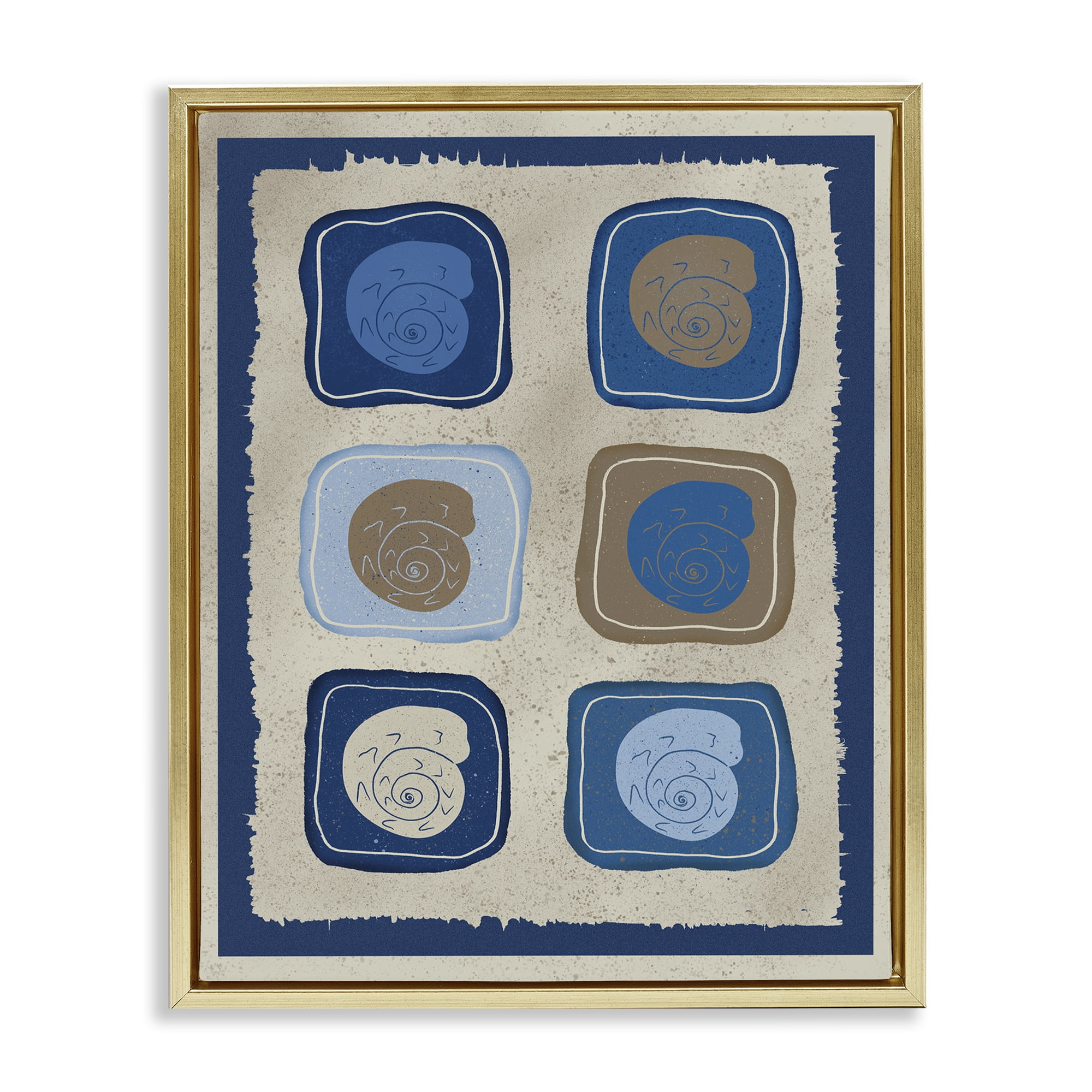 Stupell Industries Blue Blocked Nautilus Gold Framed Floater Canvas Wall Art, design by Julia Frost