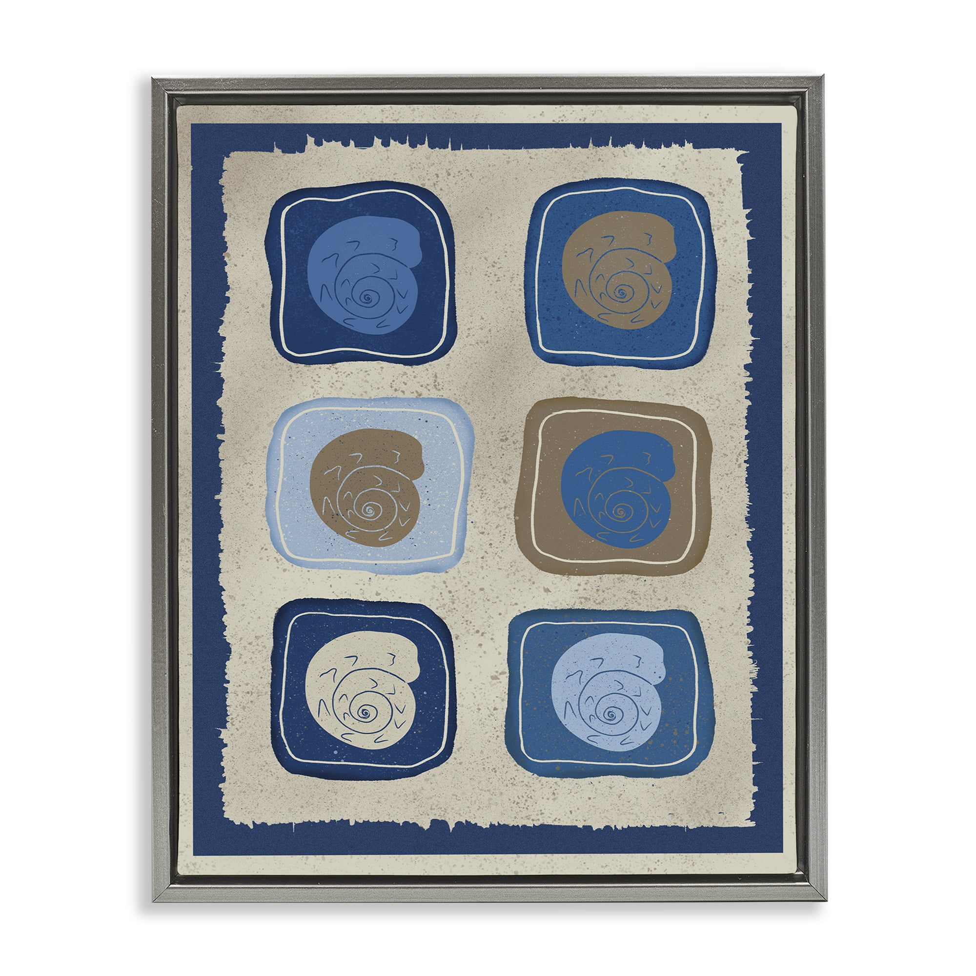 Stupell Industries Blue Blocked Nautilus Gray Framed Floater Canvas Wall Art, design by Julia Frost