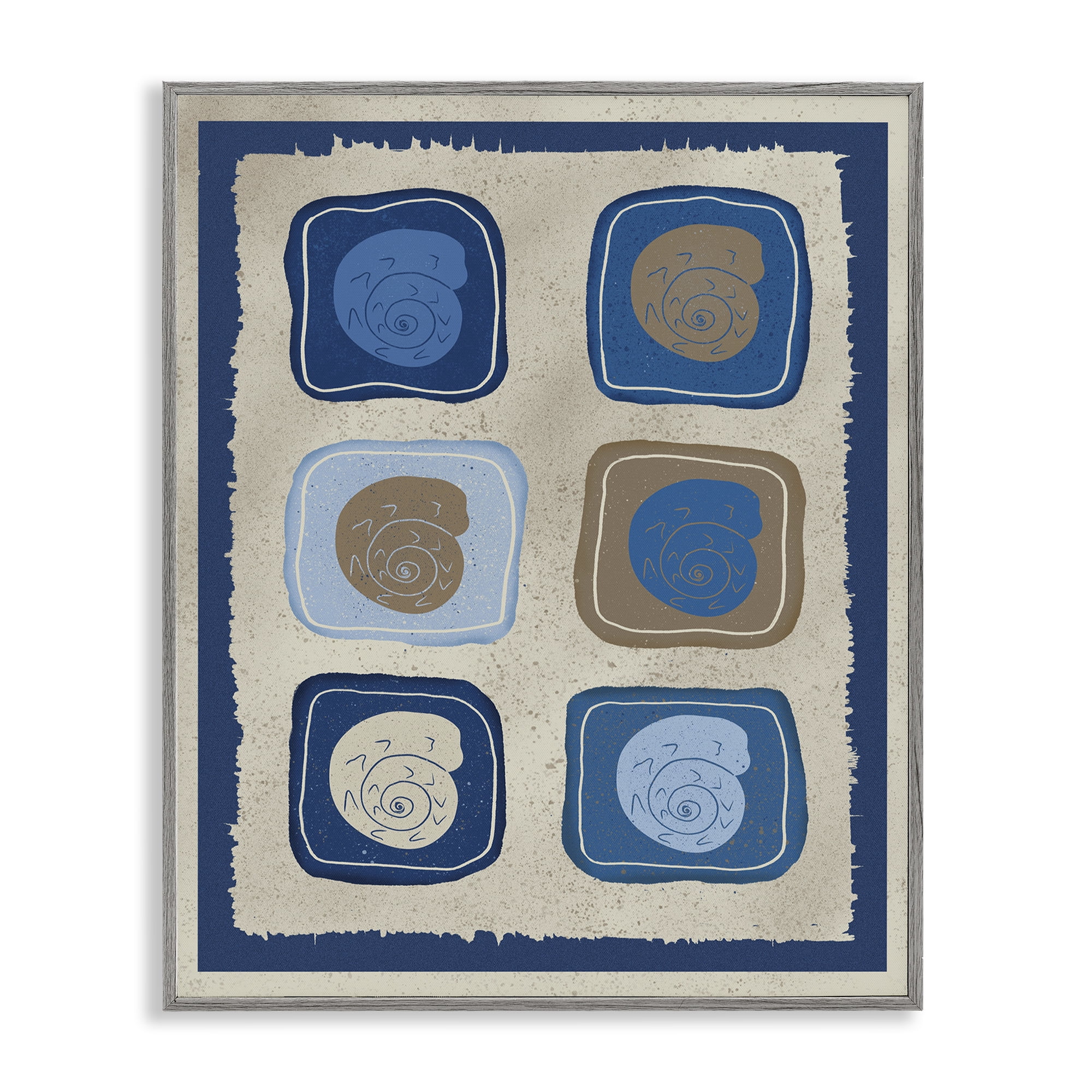 Stupell Industries Blue Blocked Nautilus Gray Framed Giclee Art, design by Julia Frost