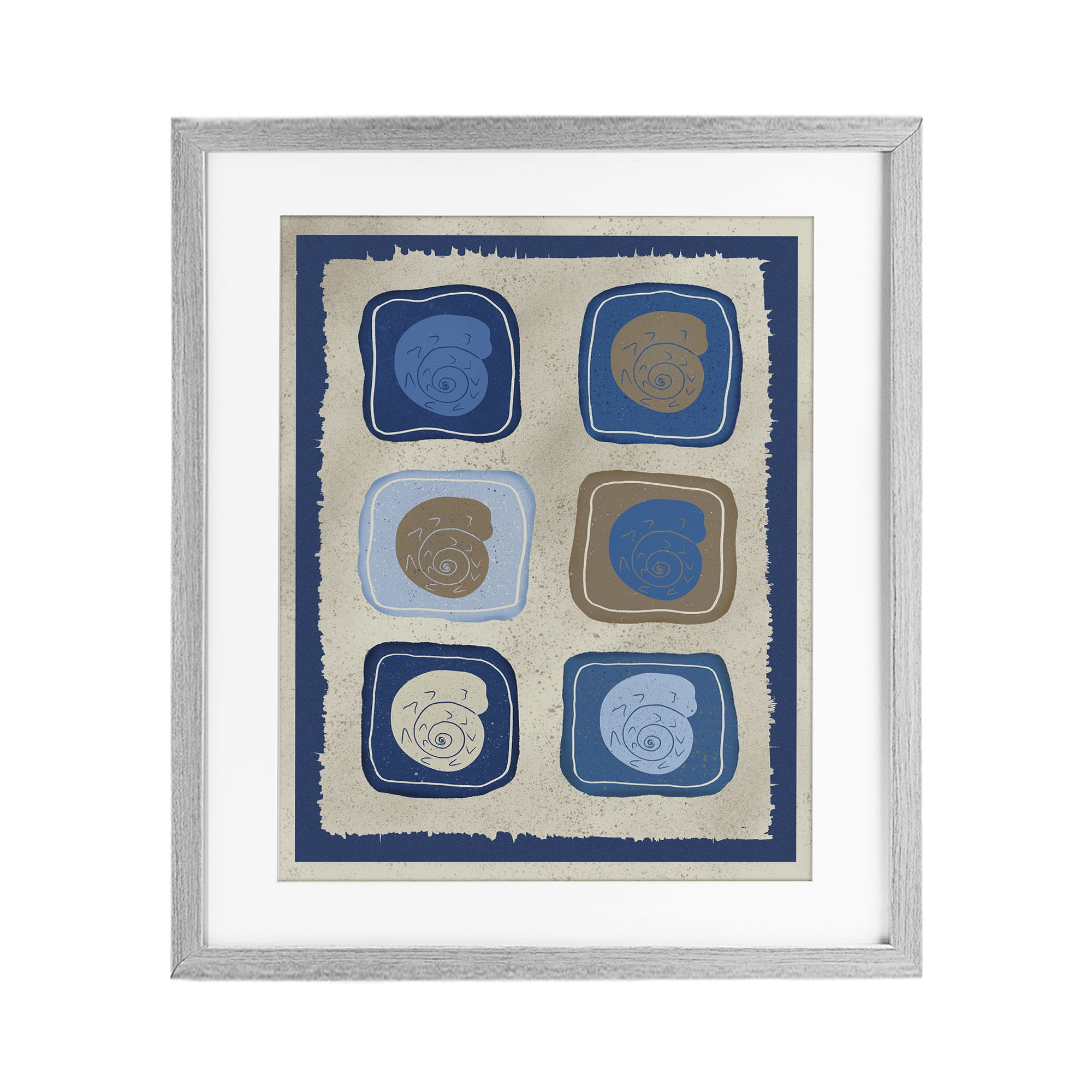 Stupell Industries Blue Blocked Nautilus Gray Framed Print Under Glass, design by Julia Frost