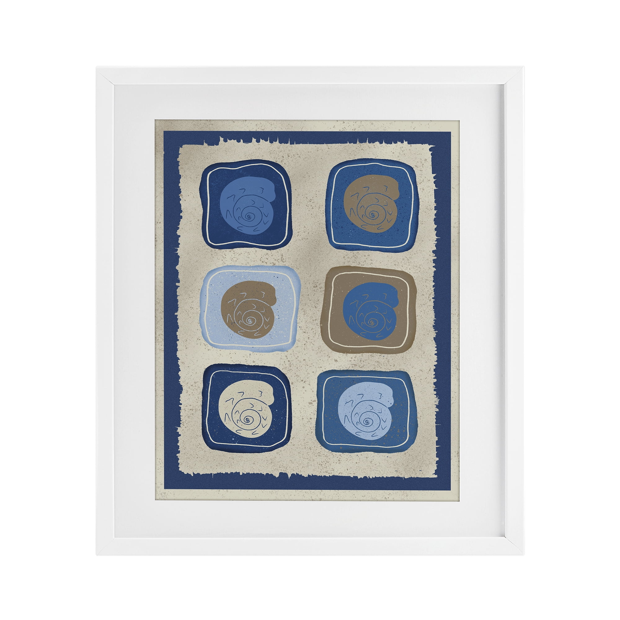 Stupell Industries Blue Blocked Nautilus White Framed Print Under Glass, design by Julia Frost