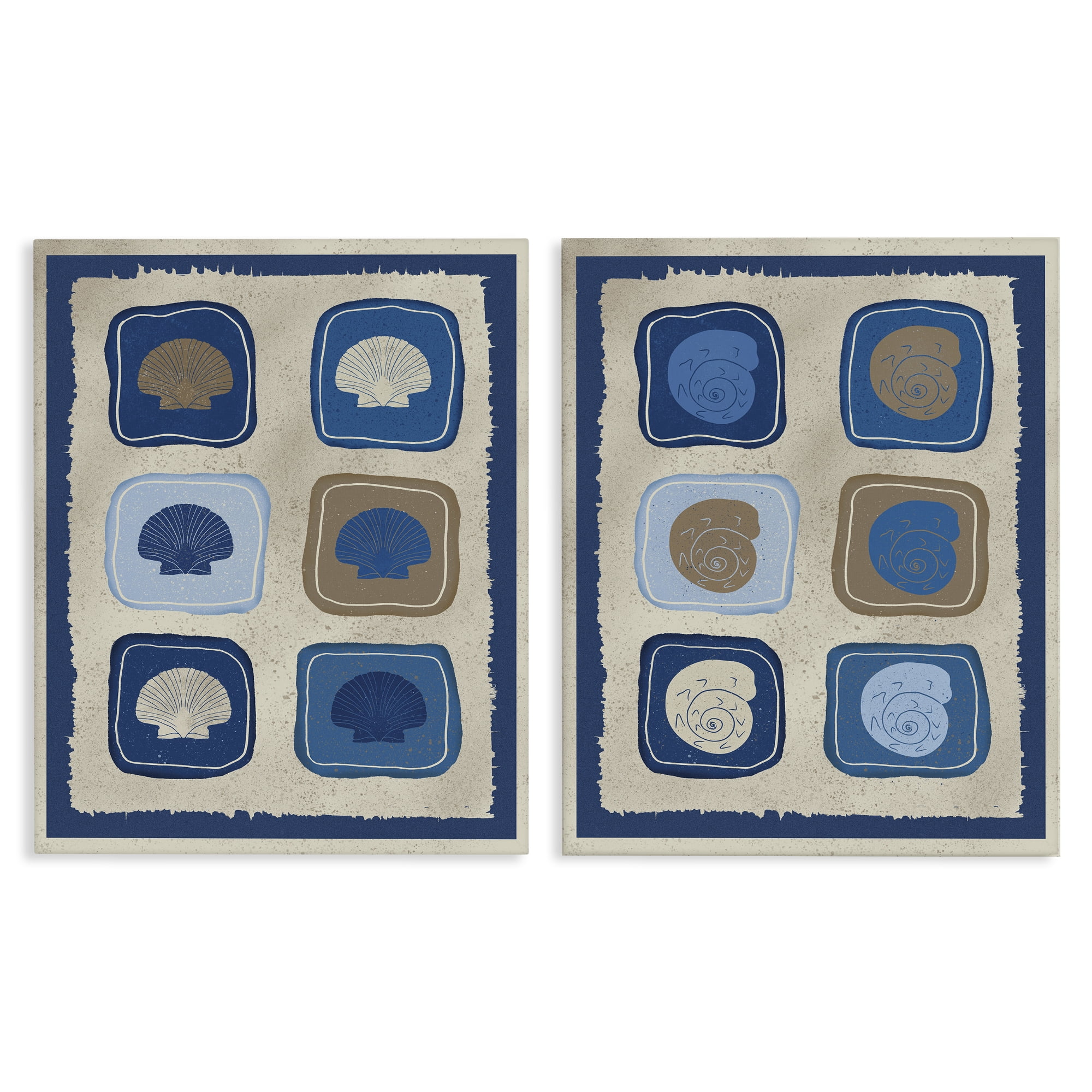 Stupell Industries Blue Blocked Seashells 2 Piece Canvas Wall Art Set, design by Julia Frost