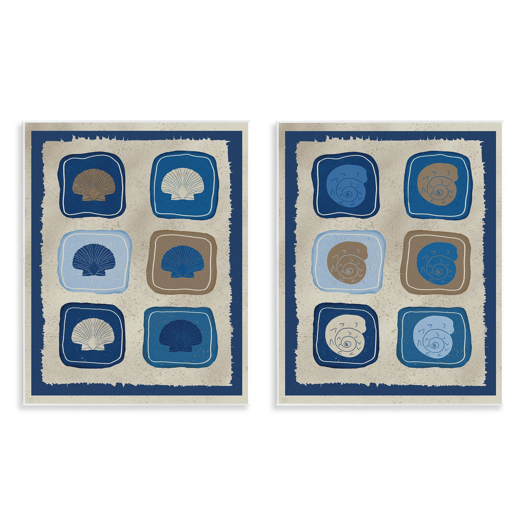 Stupell Industries Blue Blocked Seashells 2 Piece Wall Plaque Art Set, design by Julia Frost