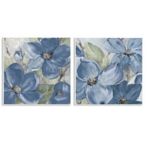 Stupell Industries Blue Blooming Petals Plants & Flowers Painting Unframed Art Print Wall Art, 12 x 12, Set of 2