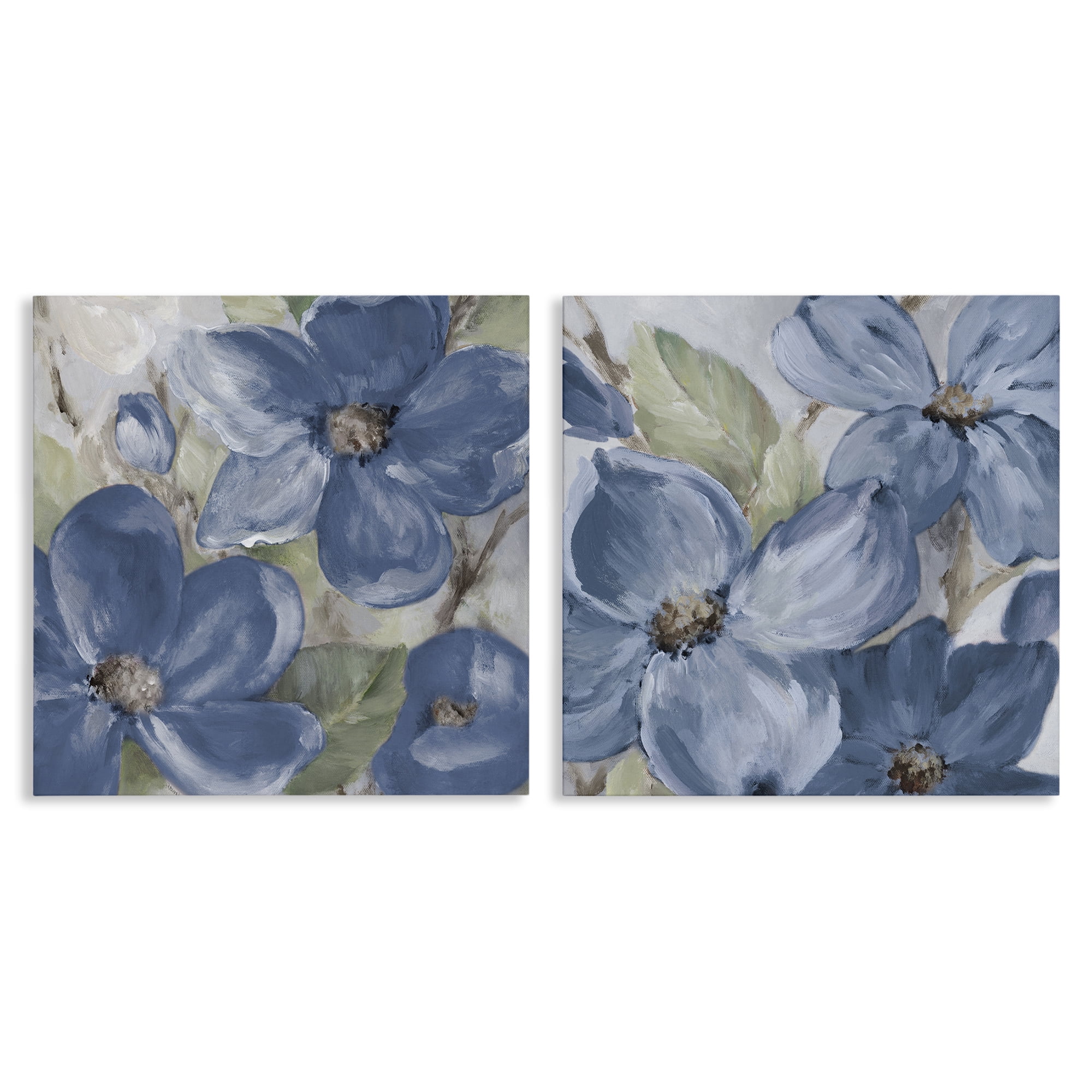 Stupell Industries Blue Blooming Petals Plants & Flowers Painting Wrapped Canvas Art Print Wall Art, 24 x 24, Set of 2