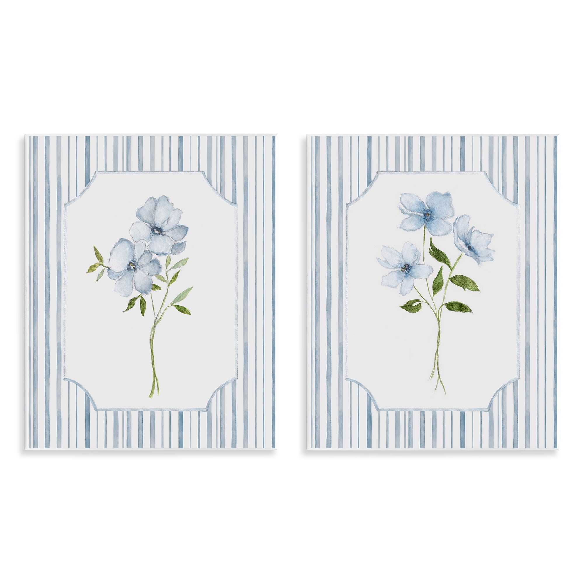 Stupell Industries Blue Blooms & Stripes 2 Piece Wall Plaque Art Set, design by Tava Studios