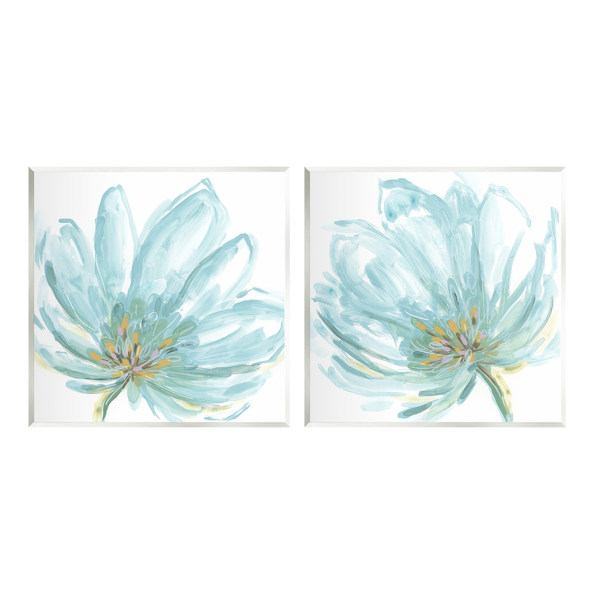 Stupell Industries Blue Blossoms on White Botanical & Floral Painting Unframed Art Print Wall Art, 12 x 12, Set of 2