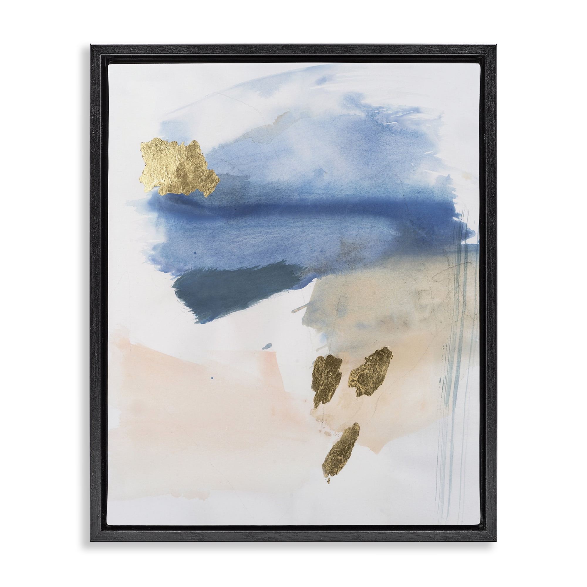 Stupell Industries Blue & Blush Ombre Abstract Painting Black Floater Framed Canvas Art Print Wall Art, 25 x 31