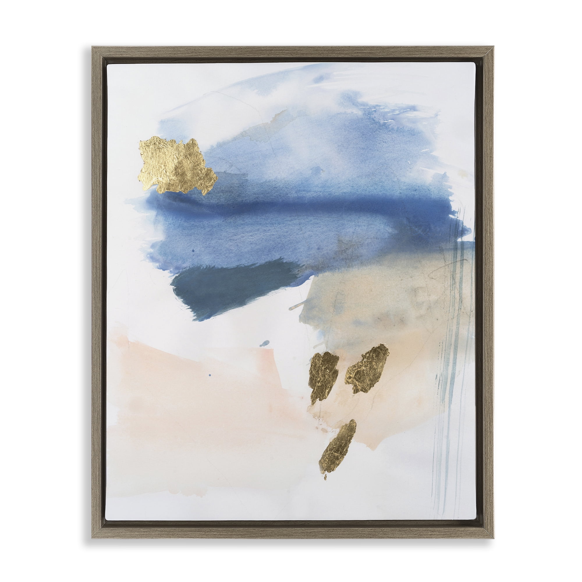 Stupell Industries Blue & Blush Ombre Abstract Painting Brown Floater Framed Canvas Art Print Wall Art, 25 x 31