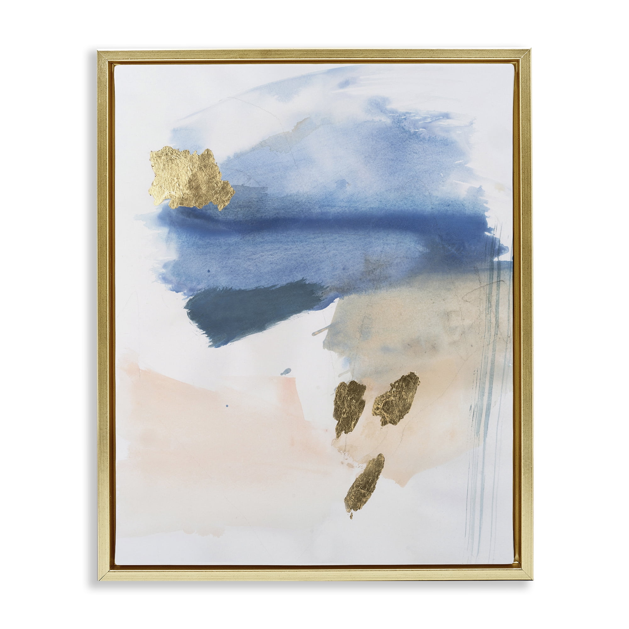 Stupell Industries Blue & Blush Ombre Abstract Painting Gold Floater Framed Canvas Art Print Wall Art, 17 x 21