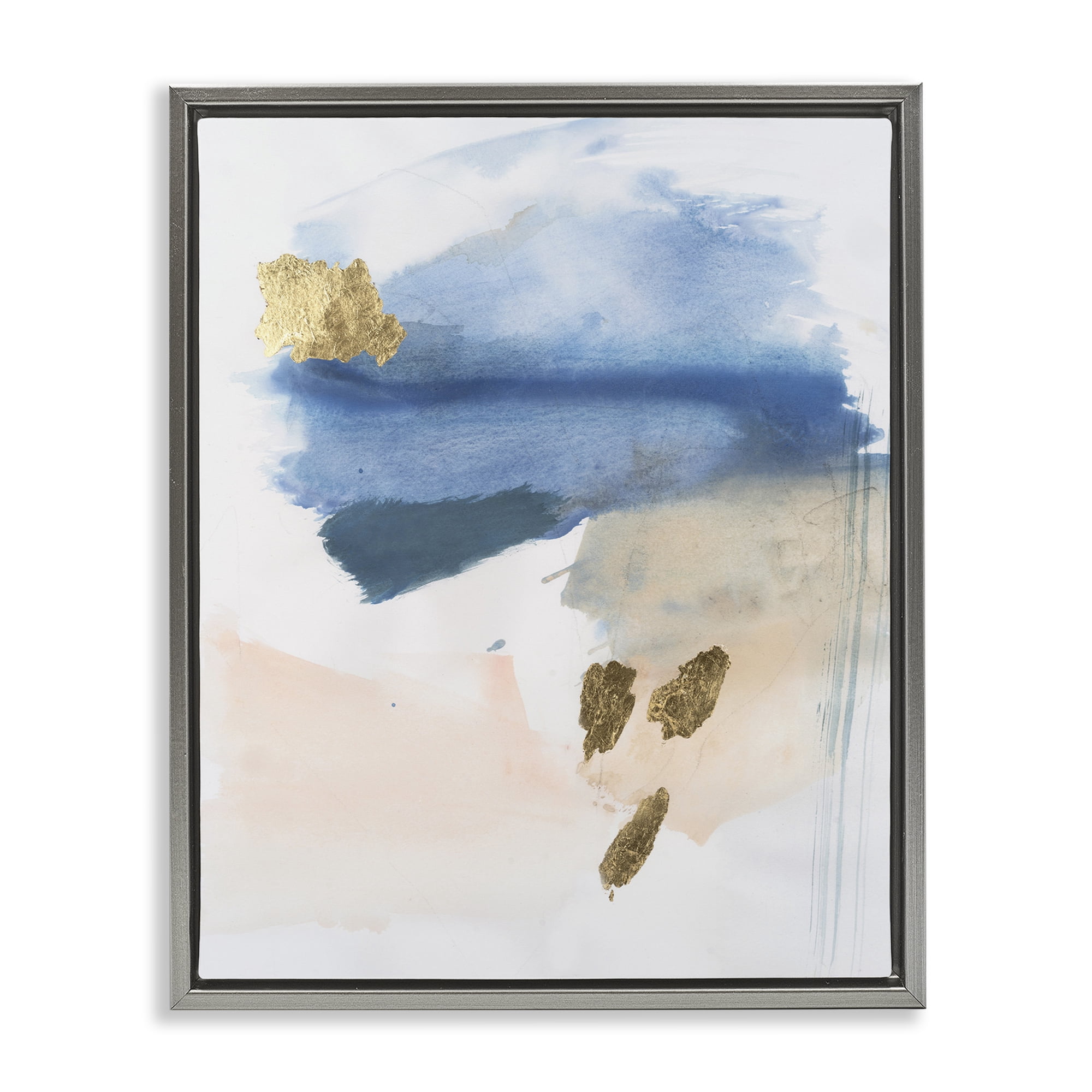 Stupell Industries Blue & Blush Ombre Abstract Painting Gray Floater Framed Canvas Art Print Wall Art, 25 x 31