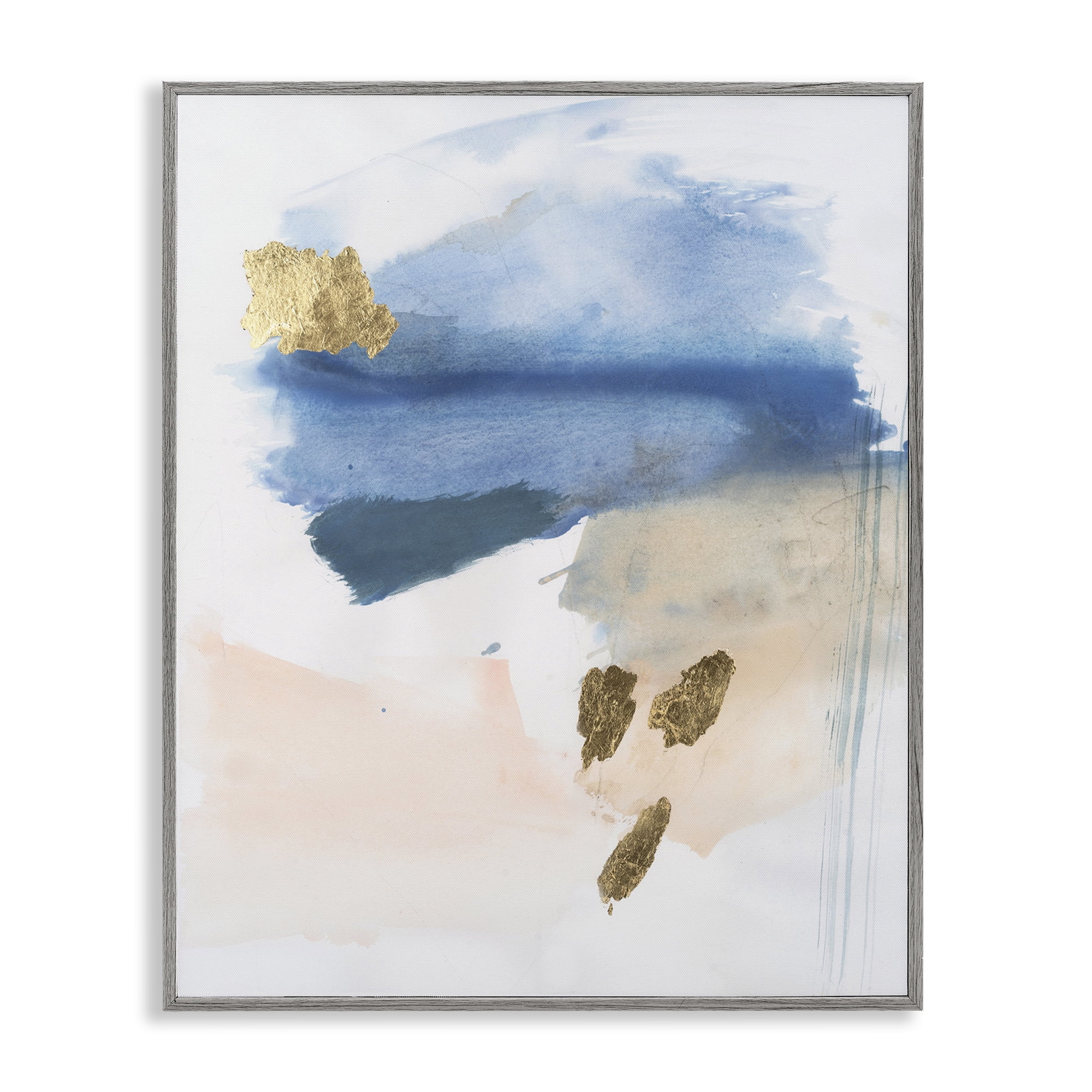 Stupell Industries Blue & Blush Ombre Abstract Painting Gray Framed Art Print Wall Art, 16 x 20
