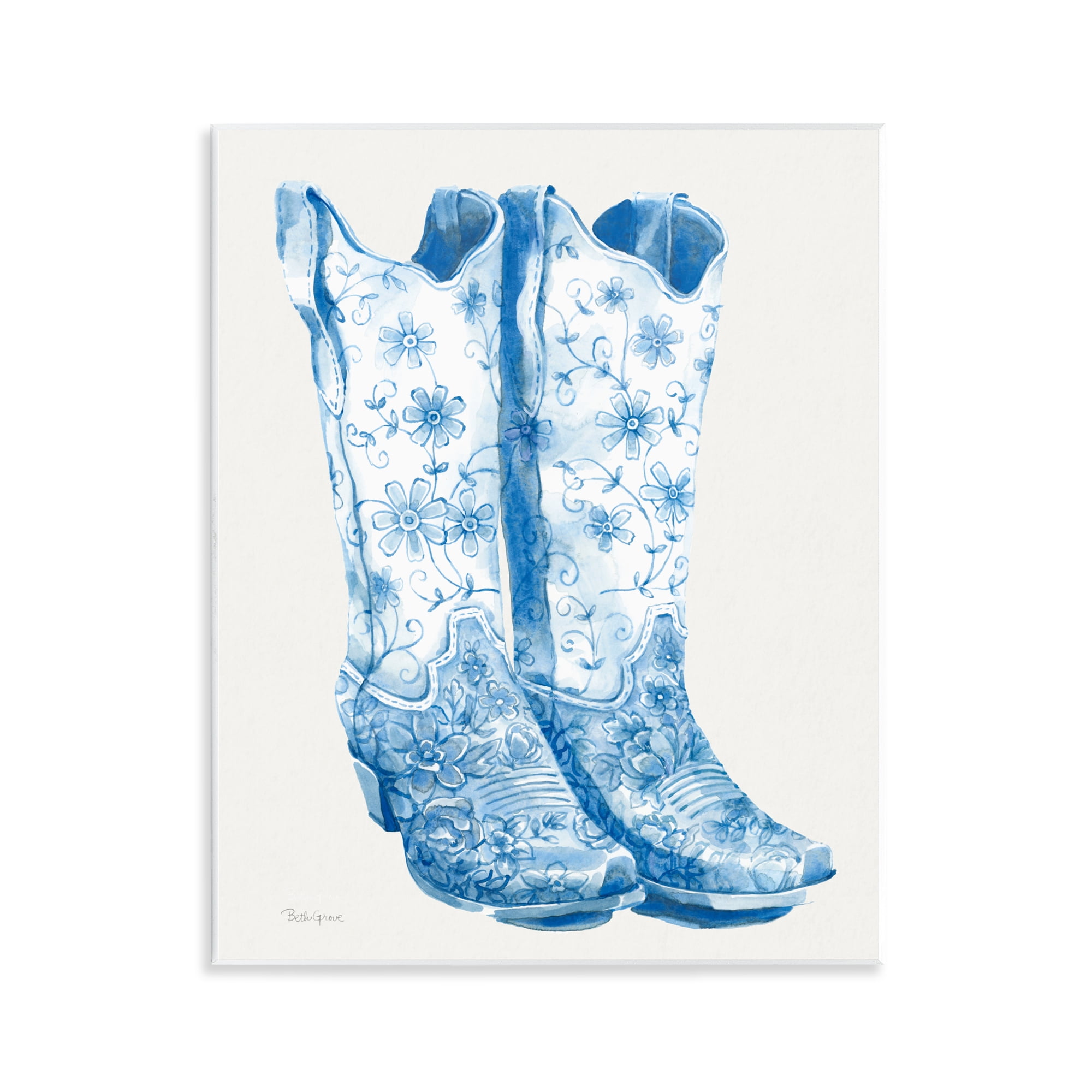 Stupell Industries Blue Boots with Floral Embroidery Wall Plaque Art, design by Beth Grove