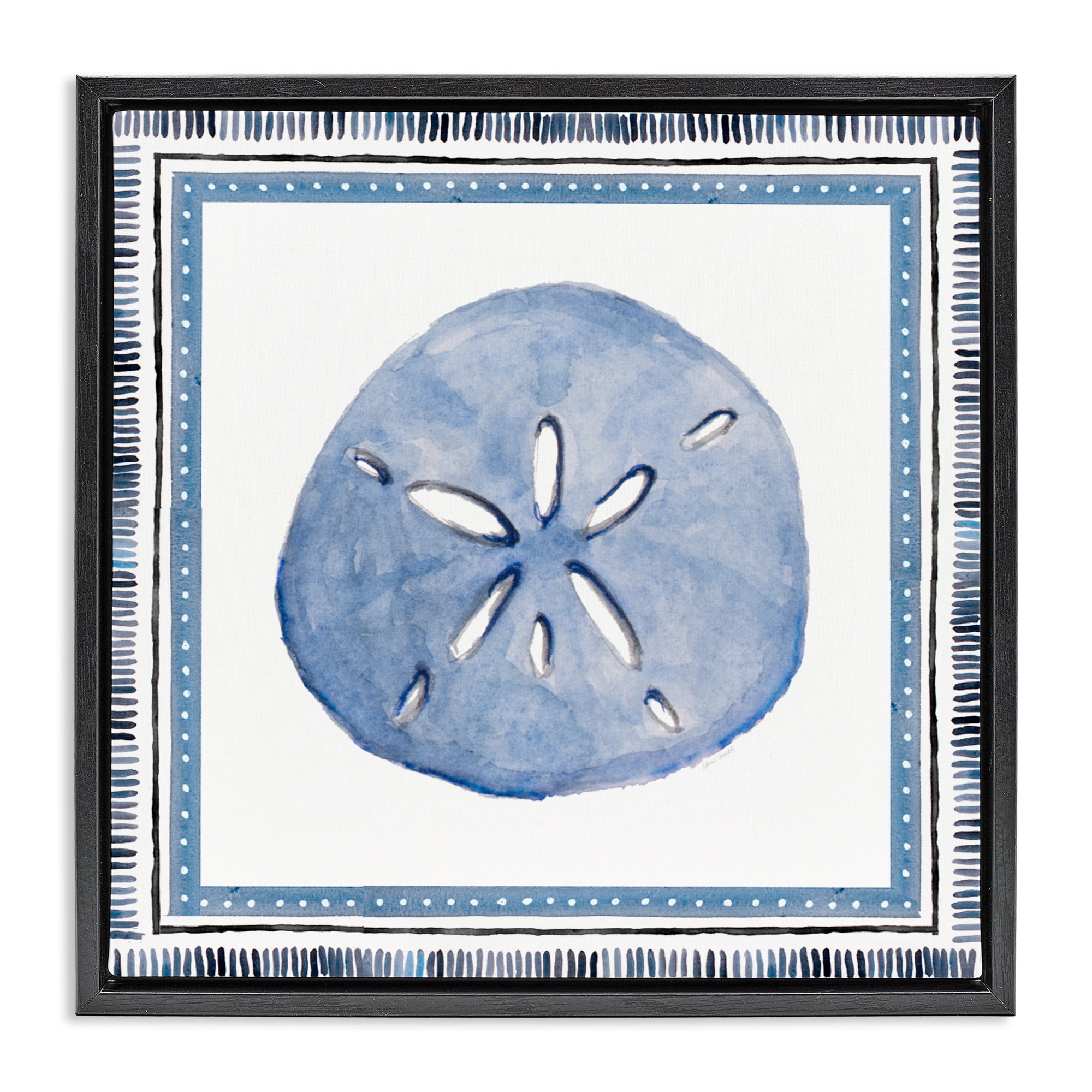 Stupell Industries Blue Bordered Sand Dollar Black Framed Floater Canvas Wall Art, design by Lanie Loreth