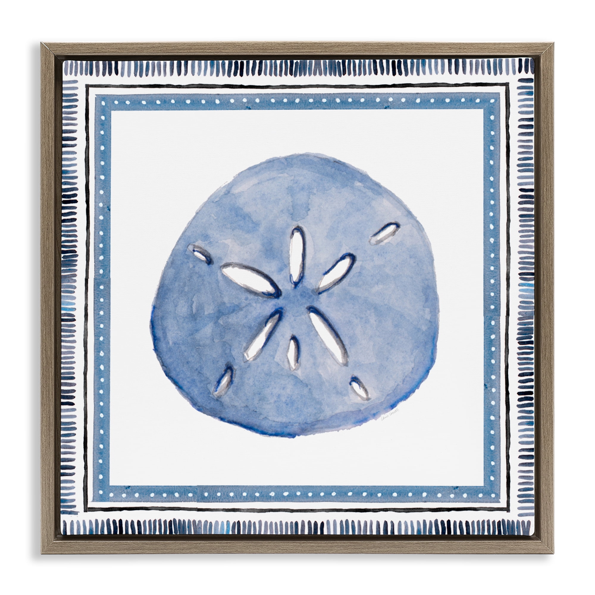 Stupell Industries Blue Bordered Sand Dollar Brown Framed Floater Canvas Wall Art, design by Lanie Loreth