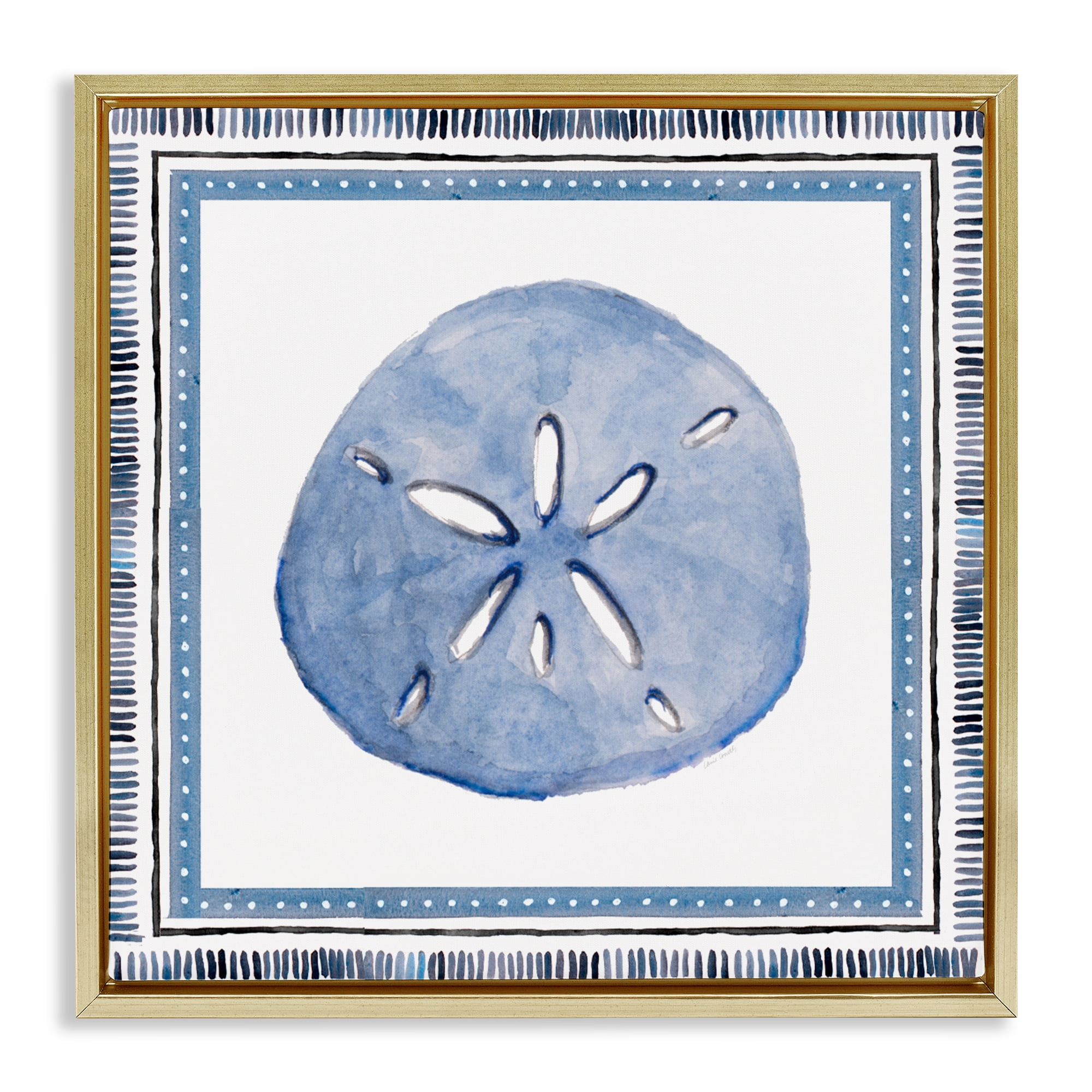 Stupell Industries Blue Bordered Sand Dollar Gold Framed Floater Canvas Wall Art, design by Lanie Loreth