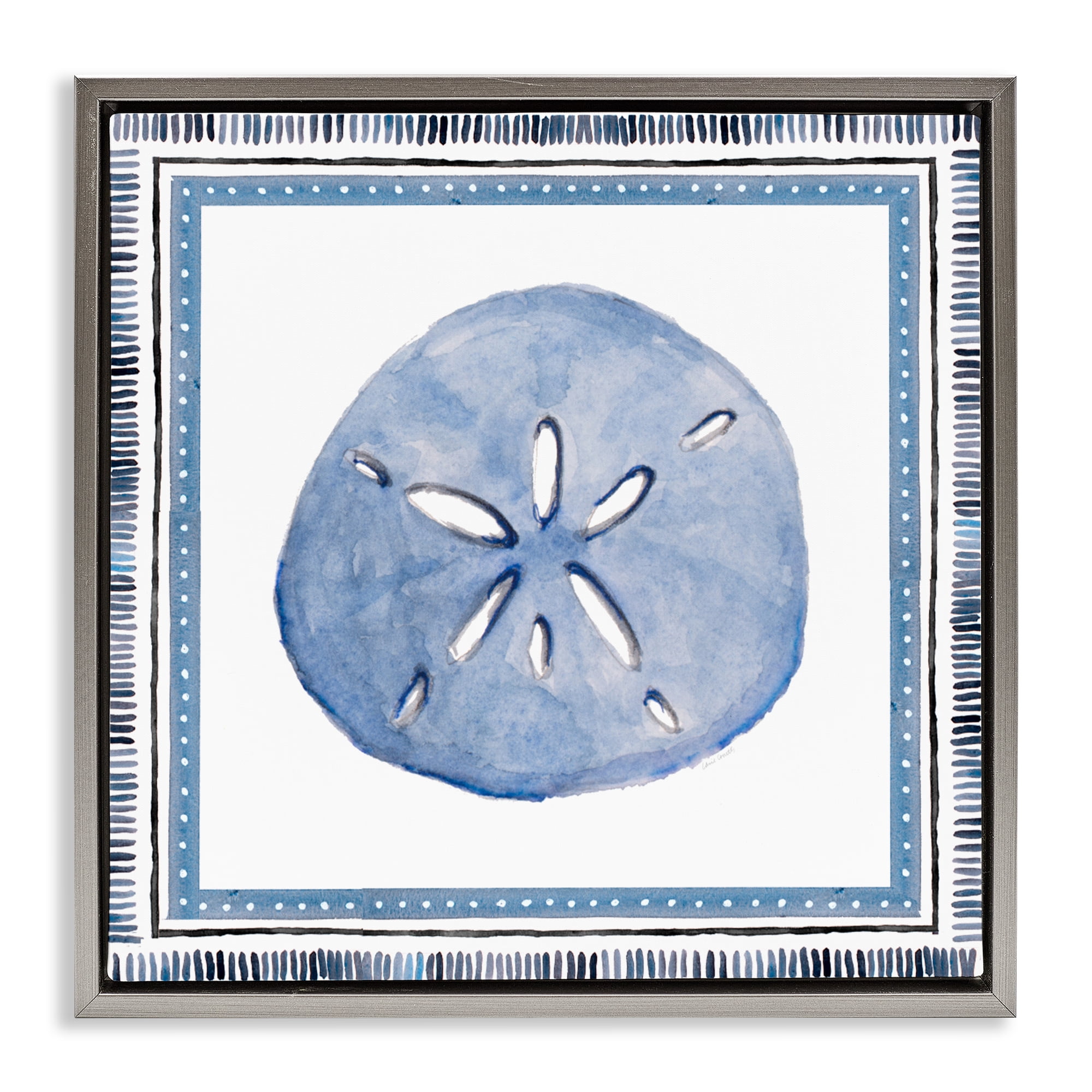 Stupell Industries Blue Bordered Sand Dollar Gray Framed Floater Canvas Wall Art, design by Lanie Loreth