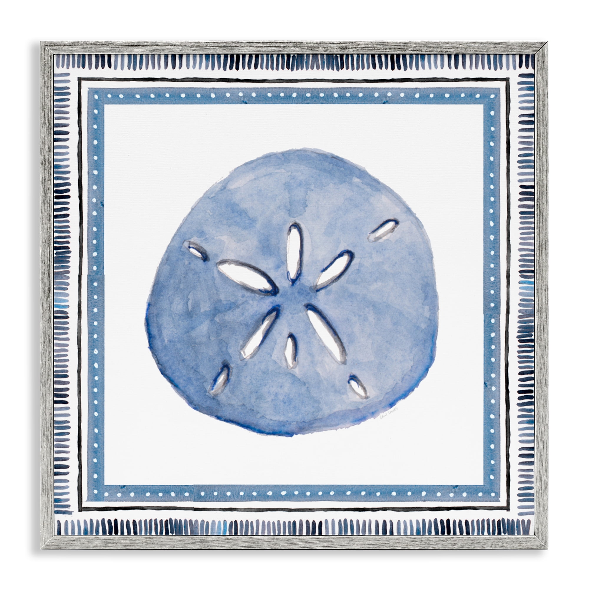 Stupell Industries Blue Bordered Sand Dollar Gray Framed Giclee Art, design by Lanie Loreth
