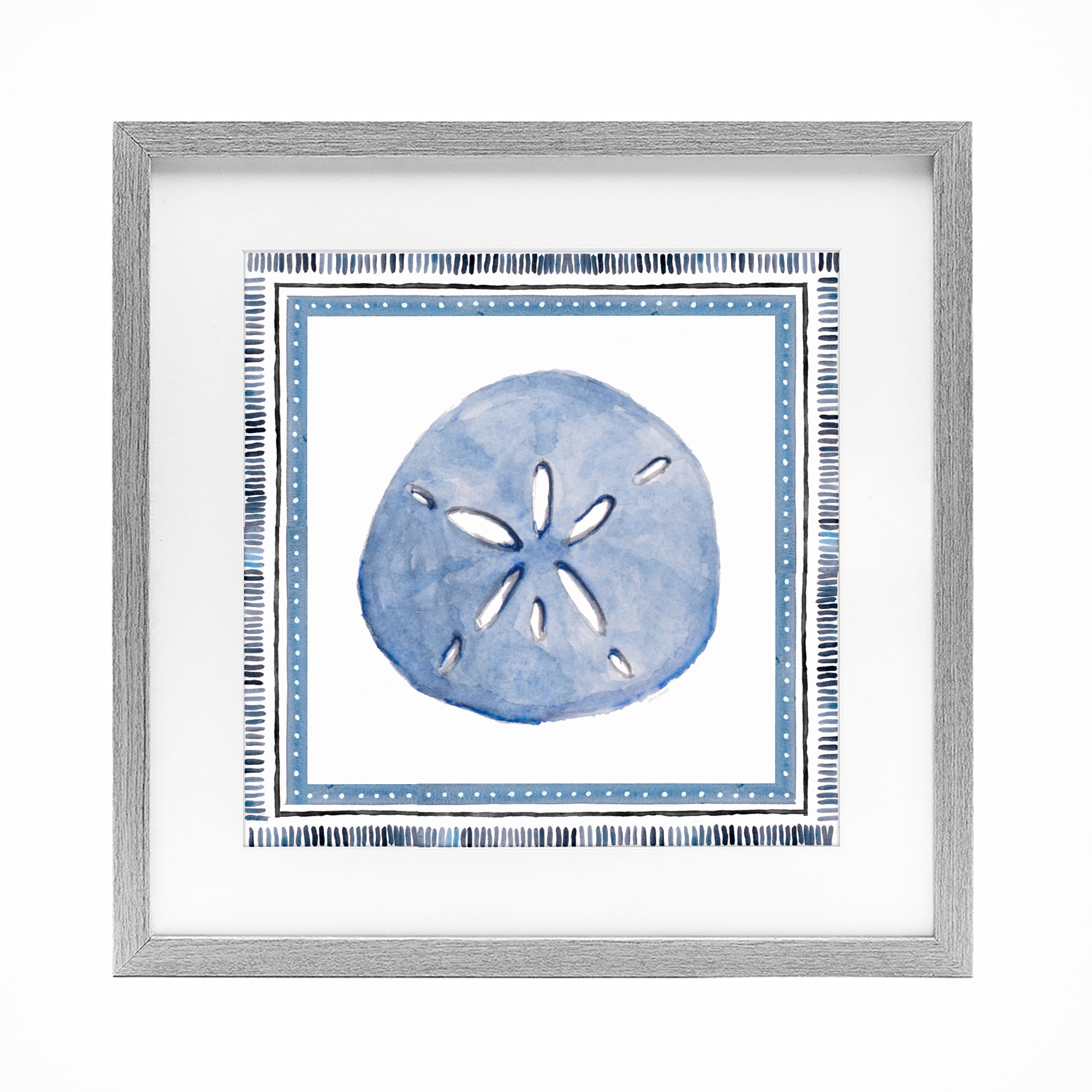Stupell Industries Blue Bordered Sand Dollar Gray Framed Print Under Glass, design by Lanie Loreth