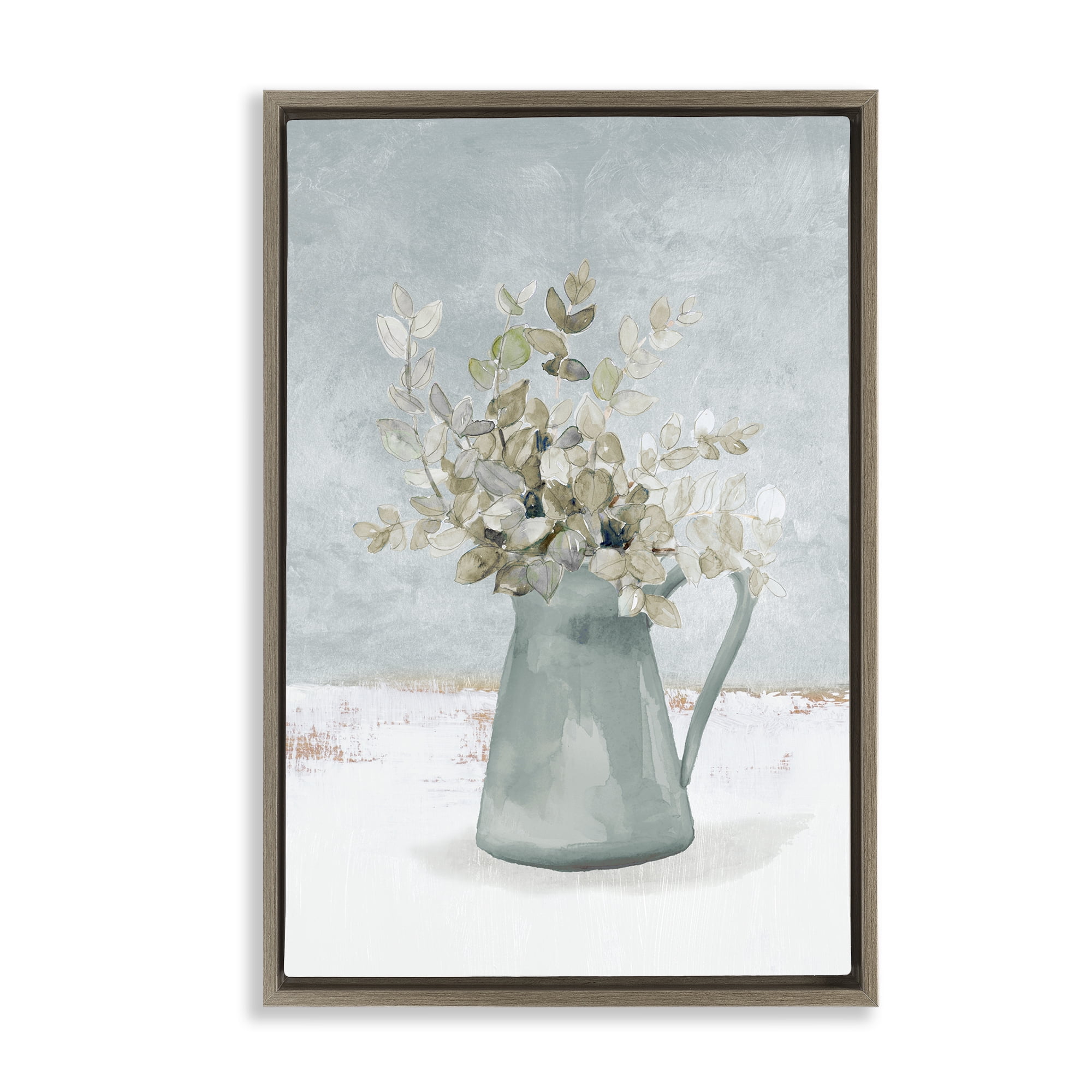 Stupell Industries Blue Botanical Arrangement Brown Framed Floater Canvas Wall Art, design by Lanie Loreth