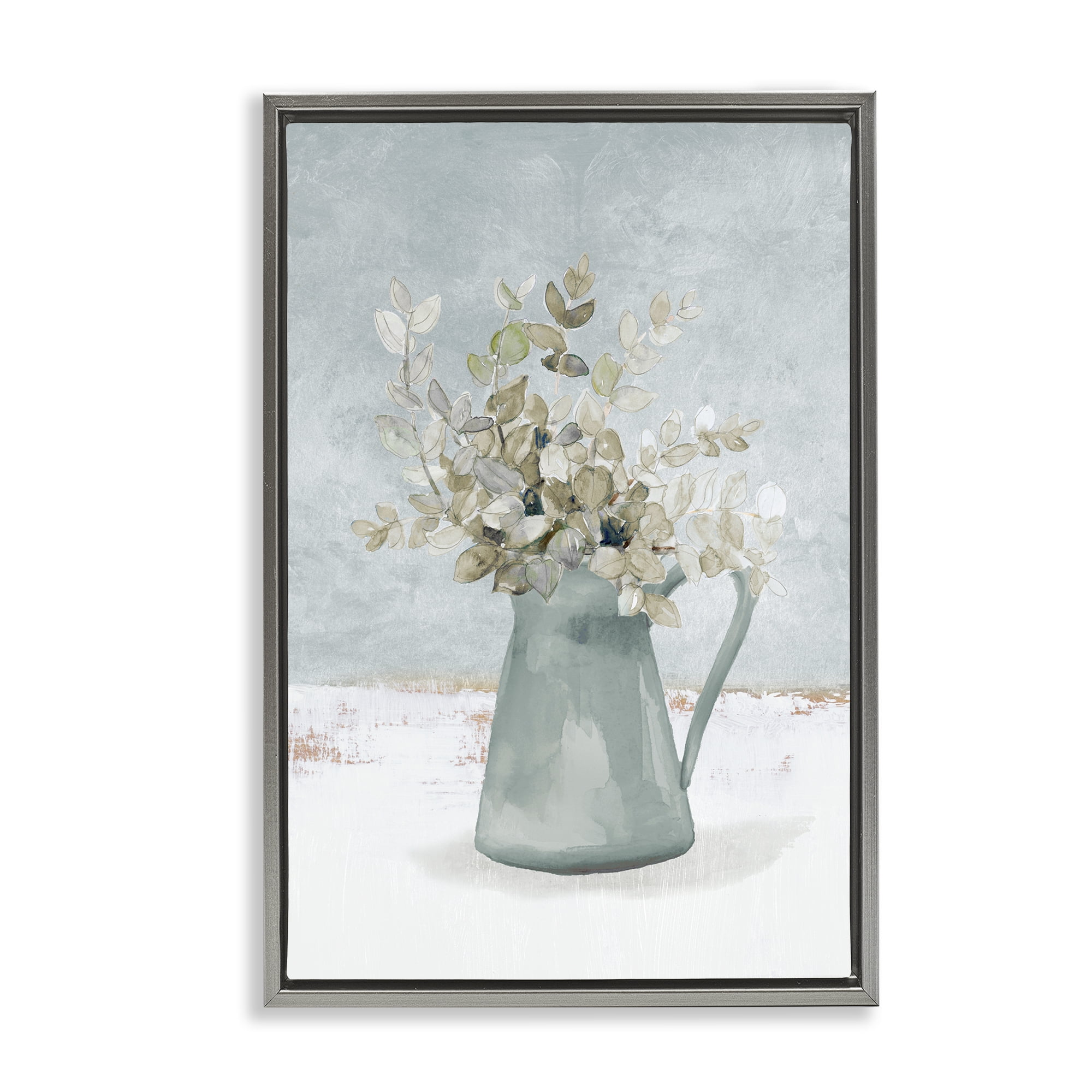 Stupell Industries Blue Botanical Arrangement Gray Framed Floater Canvas Wall Art, design by Lanie Loreth