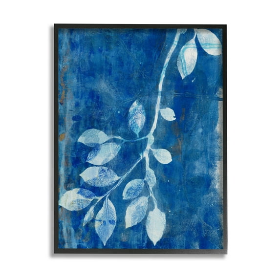 Stupell Industries Blue Botanical Leaves Graphic Art Black Framed Art Print Wall Art, Design by Liz St. Andre