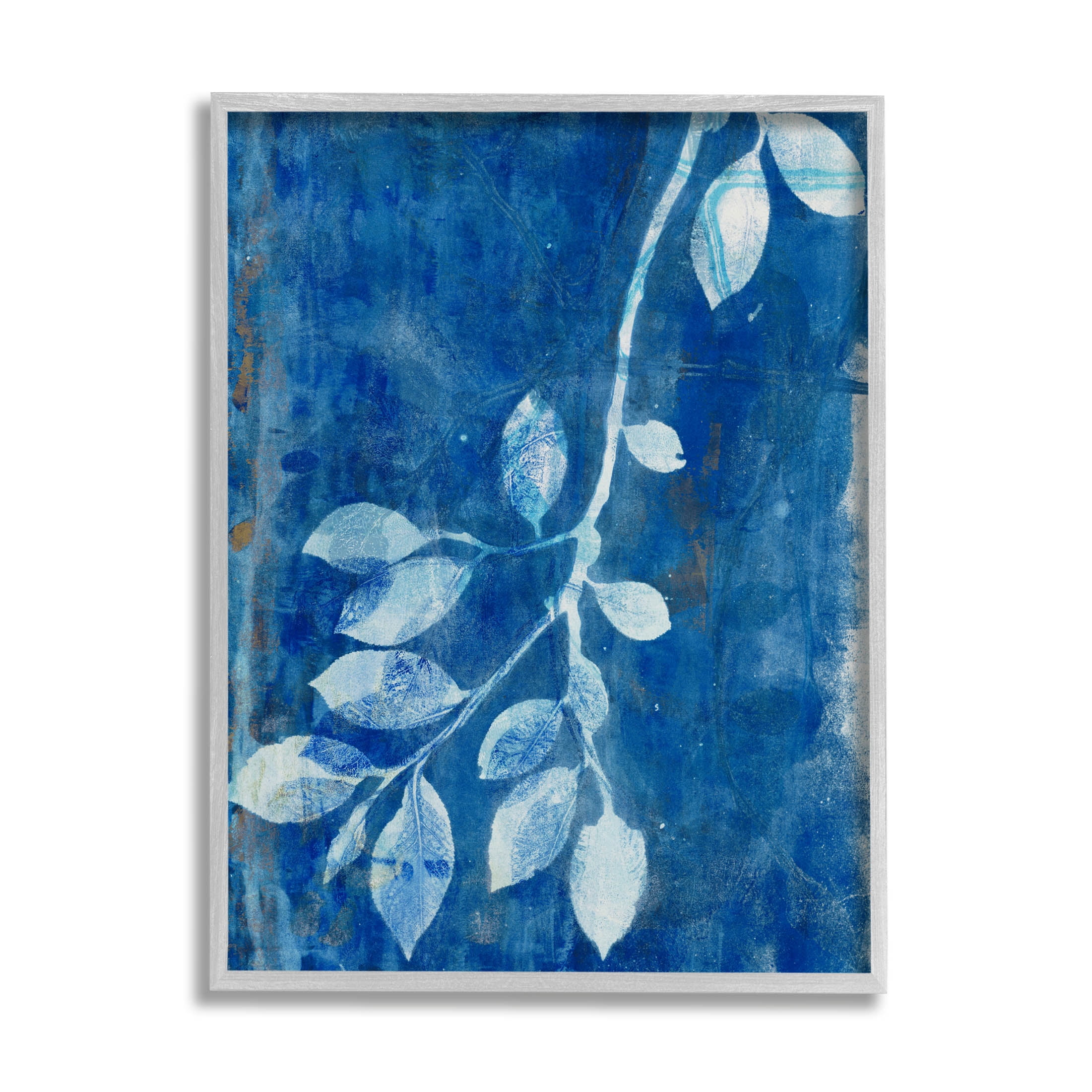 Stupell Industries Blue Botanical Leaves Graphic Art Gray Framed Art Print Wall Art, Design by Liz St. Andre