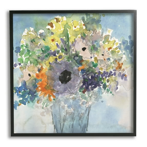 Stupell Industries Blue Bouquet Watercolor Botanical & Floral Painting Black Framed Art Print Wall Art, 12 x 12
