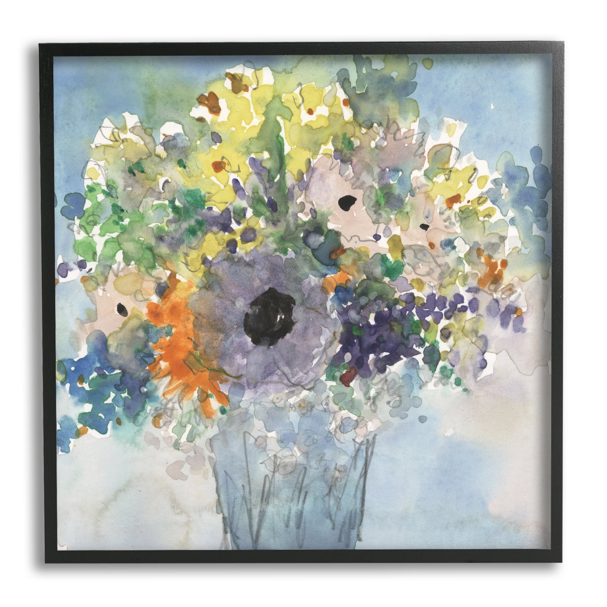 Stupell Industries Blue Bouquet Watercolor Botanical & Floral Painting Black Framed Art Print Wall Art, 17 x 17