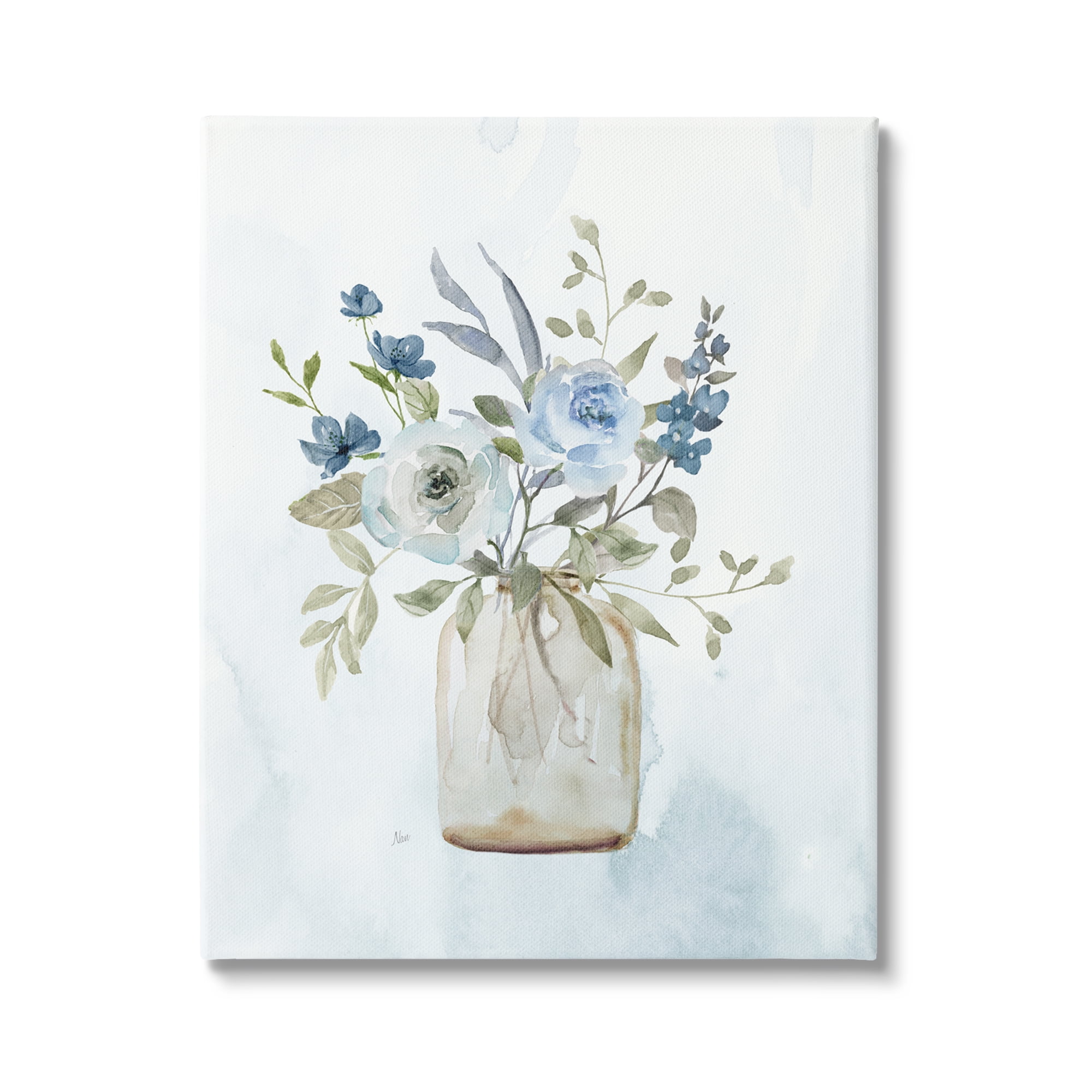 Stupell Industries Blue Bouquet in Jar Botanical & Floral Painting Gallery Wrapped Canvas Art Print Wall Art, 36 x 48