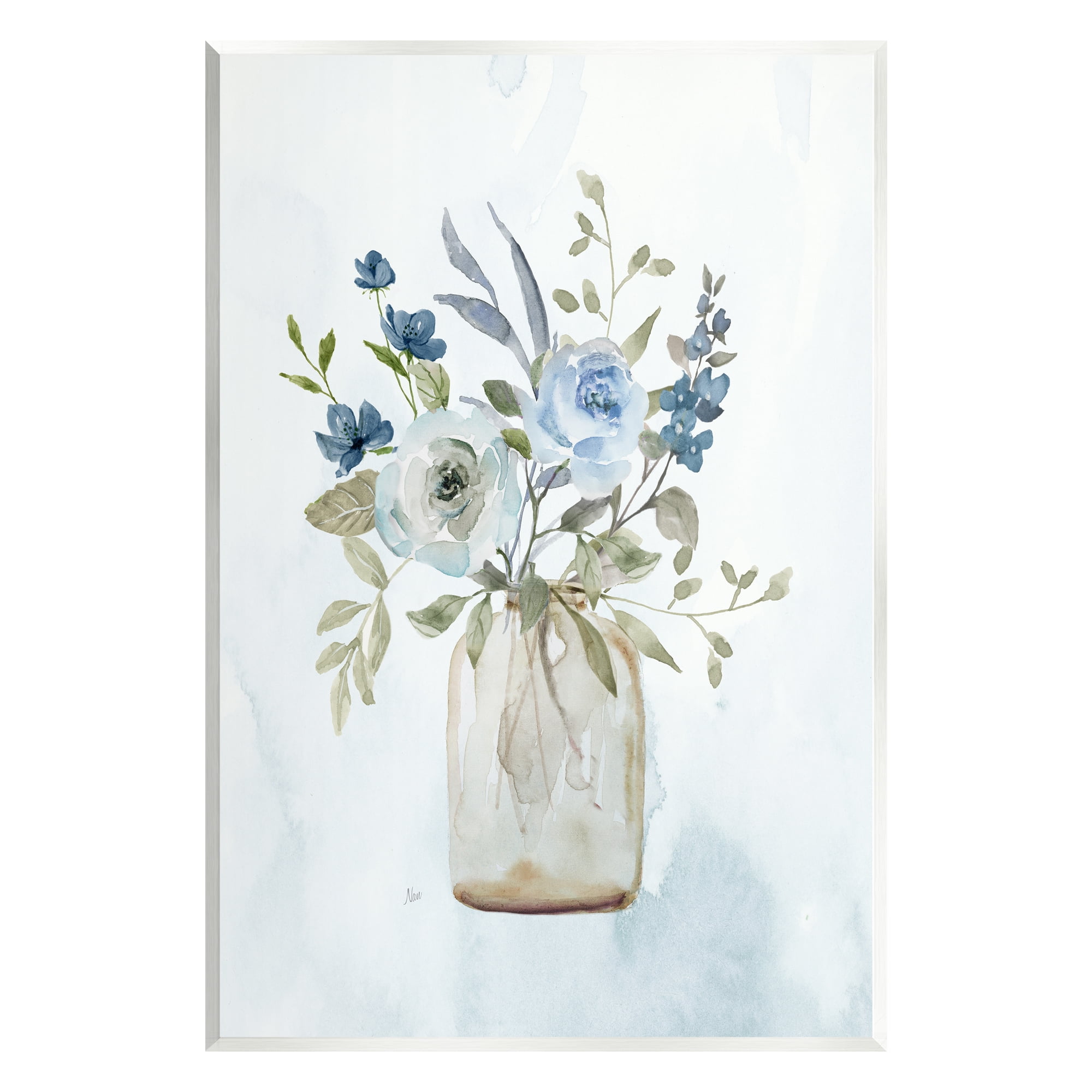 Stupell Industries Blue Bouquet in Jar Botanical & Floral Painting Unframed Art Print Wall Art, 13 x 19