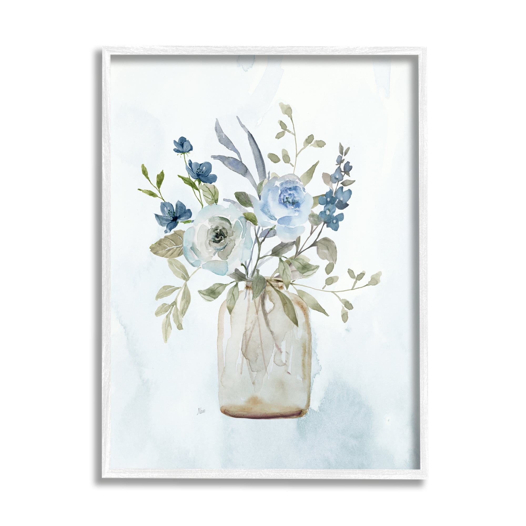 Stupell Industries Blue Bouquet in Jar Botanical & Floral Painting White Framed Art Print Wall Art, 24 x 30