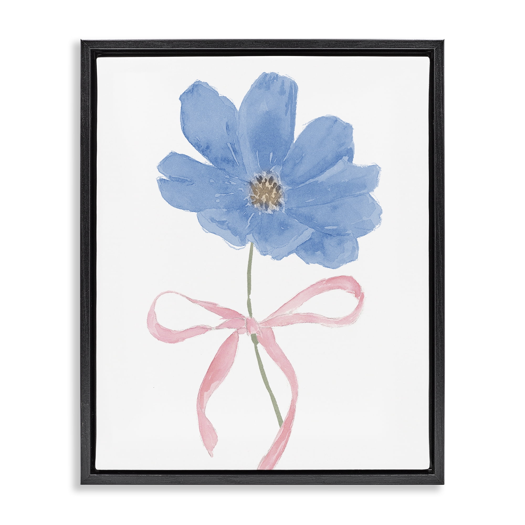 Stupell Industries Blue Bow Bloom Black Framed Floater Canvas Wall Art, design by Lucille Price