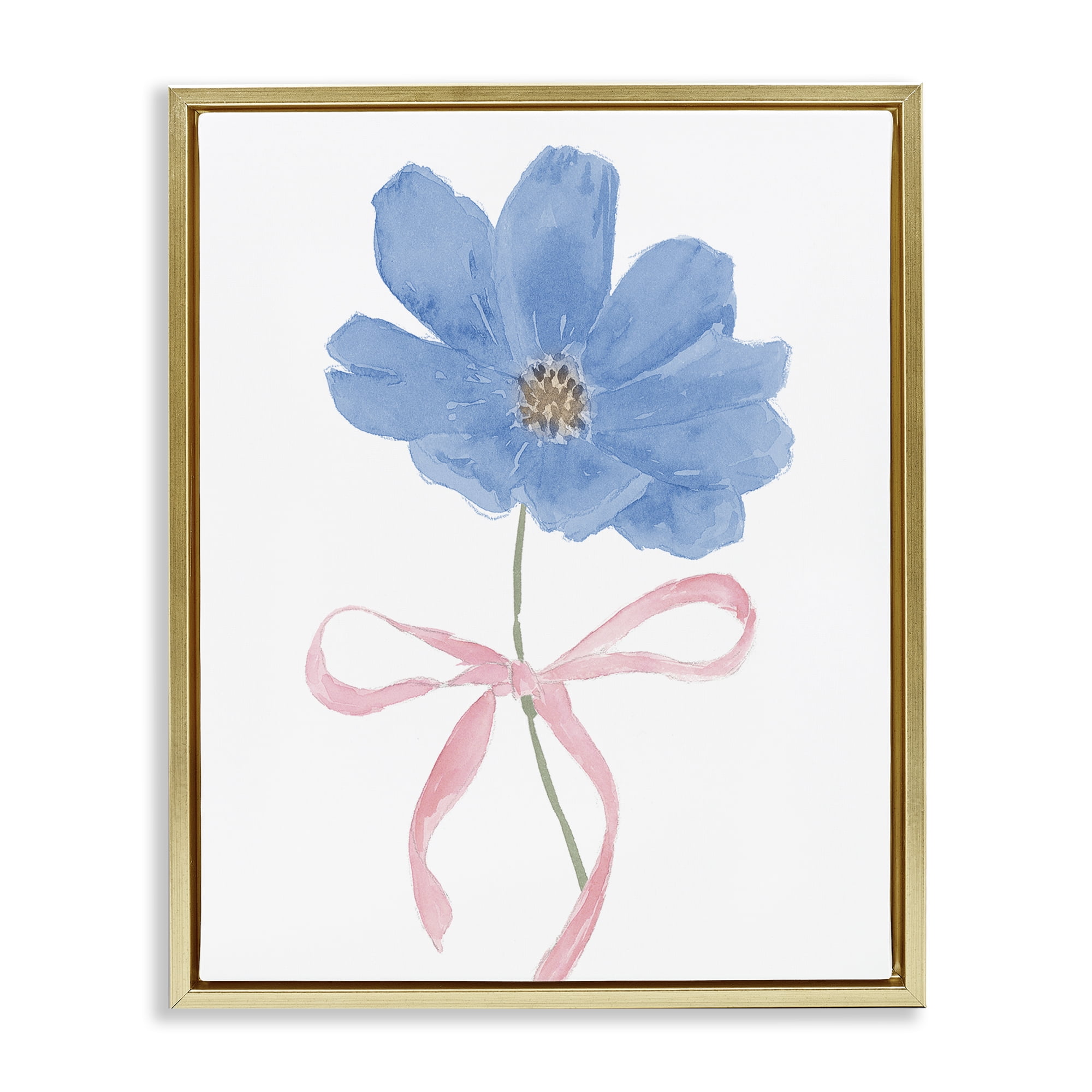 Stupell Industries Blue Bow Bloom Gold Framed Floater Canvas Wall Art, design by Lucille Price