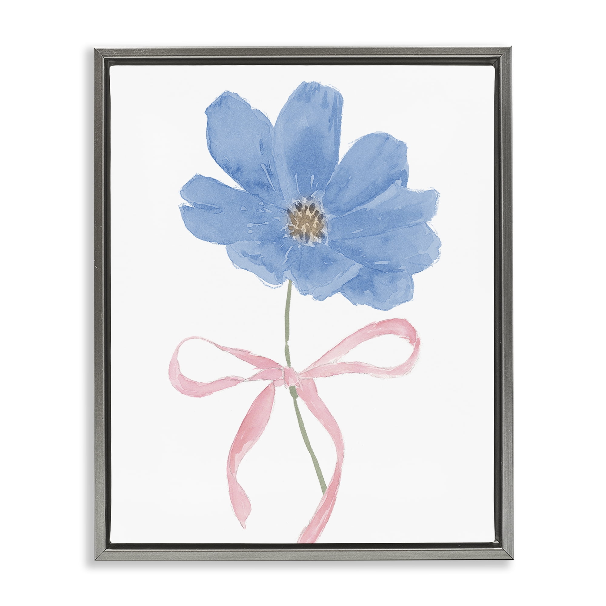 Stupell Industries Blue Bow Bloom Gray Framed Floater Canvas Wall Art, design by Lucille Price