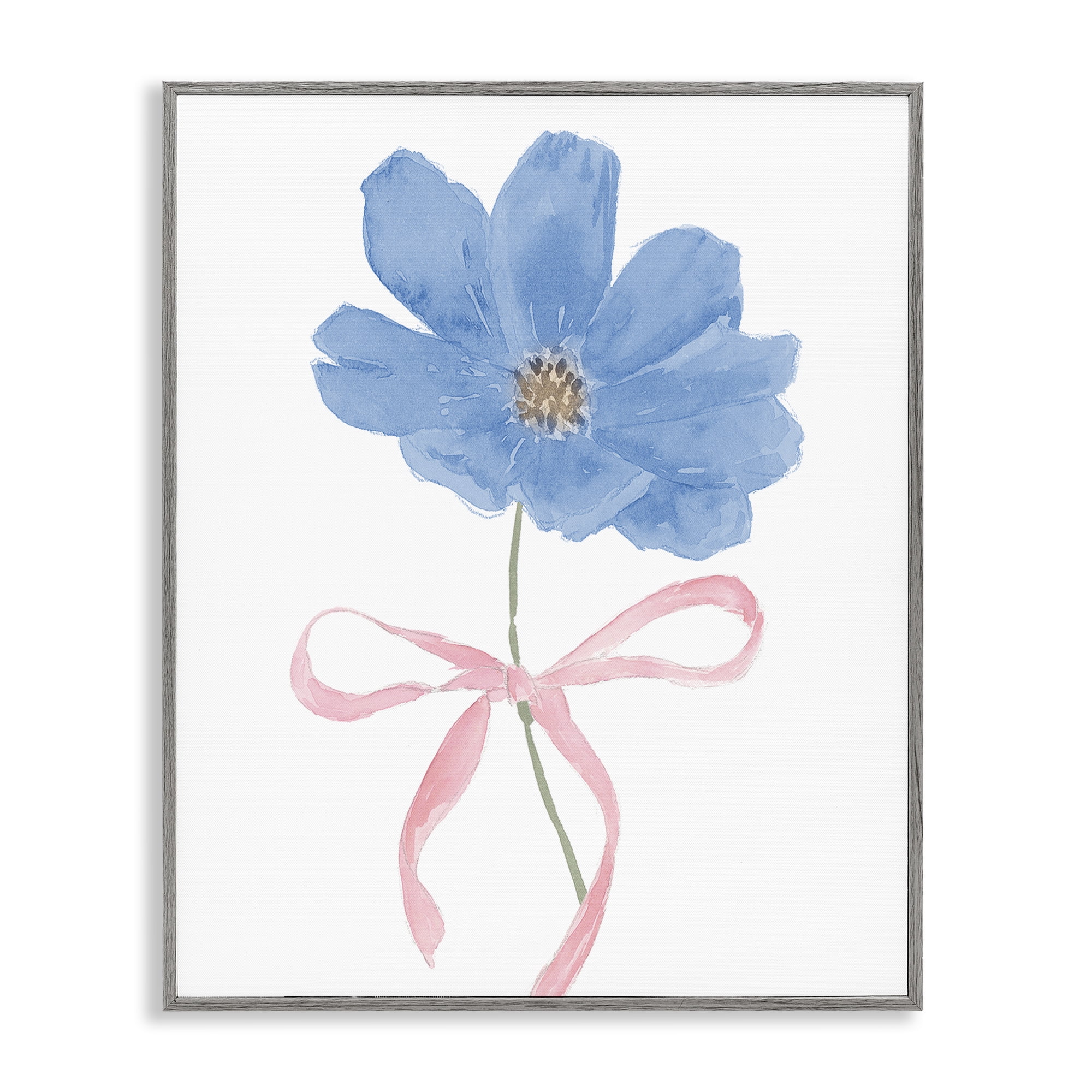 Stupell Industries Blue Bow Bloom Gray Framed Giclee Art, design by Lucille Price
