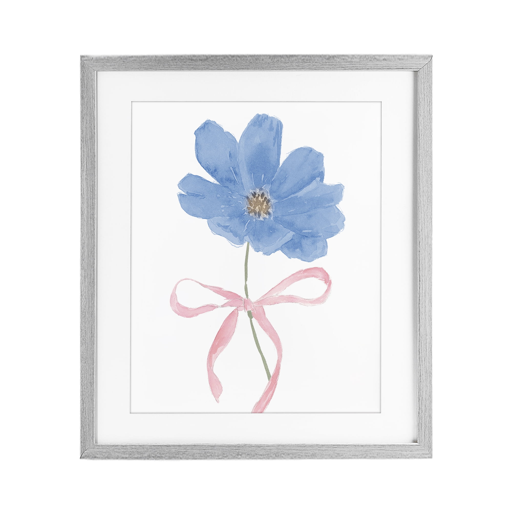 Stupell Industries Blue Bow Bloom Gray Framed Print Under Glass, design by Lucille Price