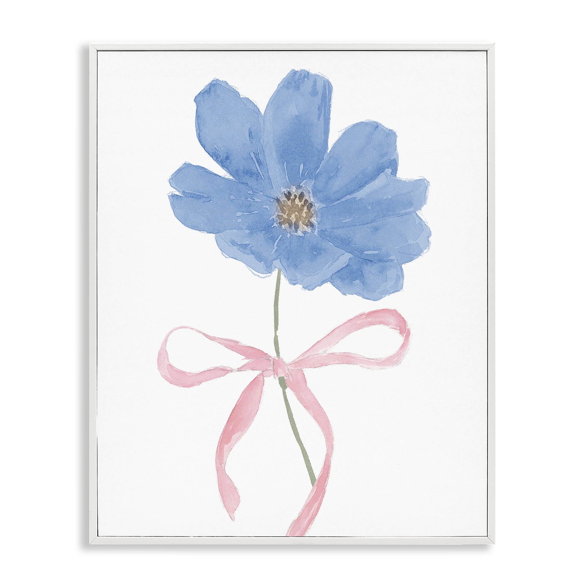 Stupell Industries Blue Bow Bloom White Framed Giclee Art, design by Lucille Price