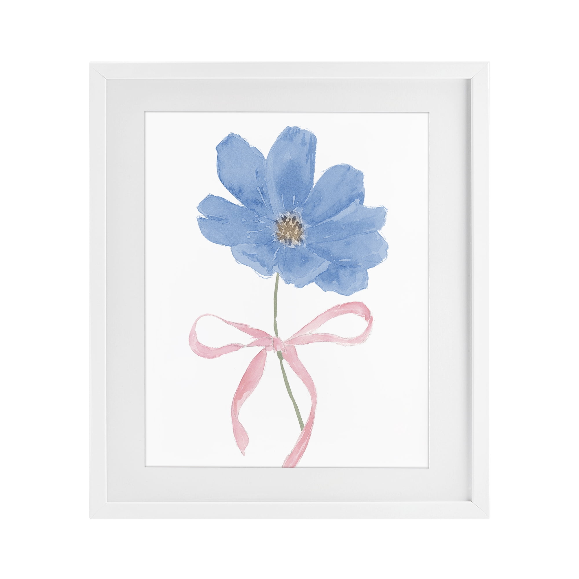 Stupell Industries Blue Bow Bloom White Framed Print Under Glass, design by Lucille Price
