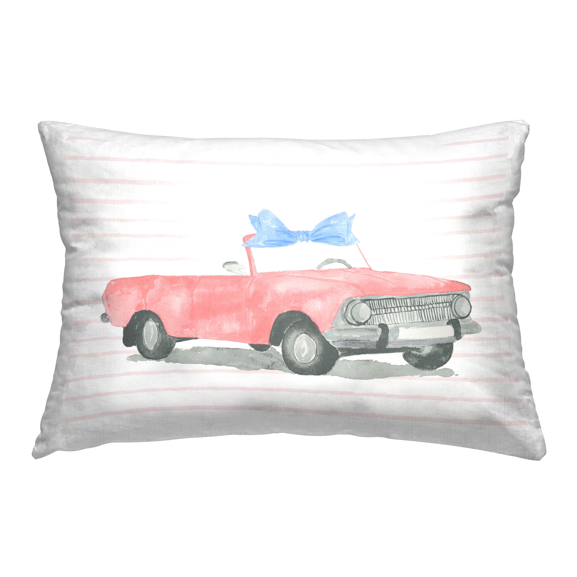Stupell Industries Blue Bow on Antique Car Decorative Printed Throw Pillow Design by Lucille Price.