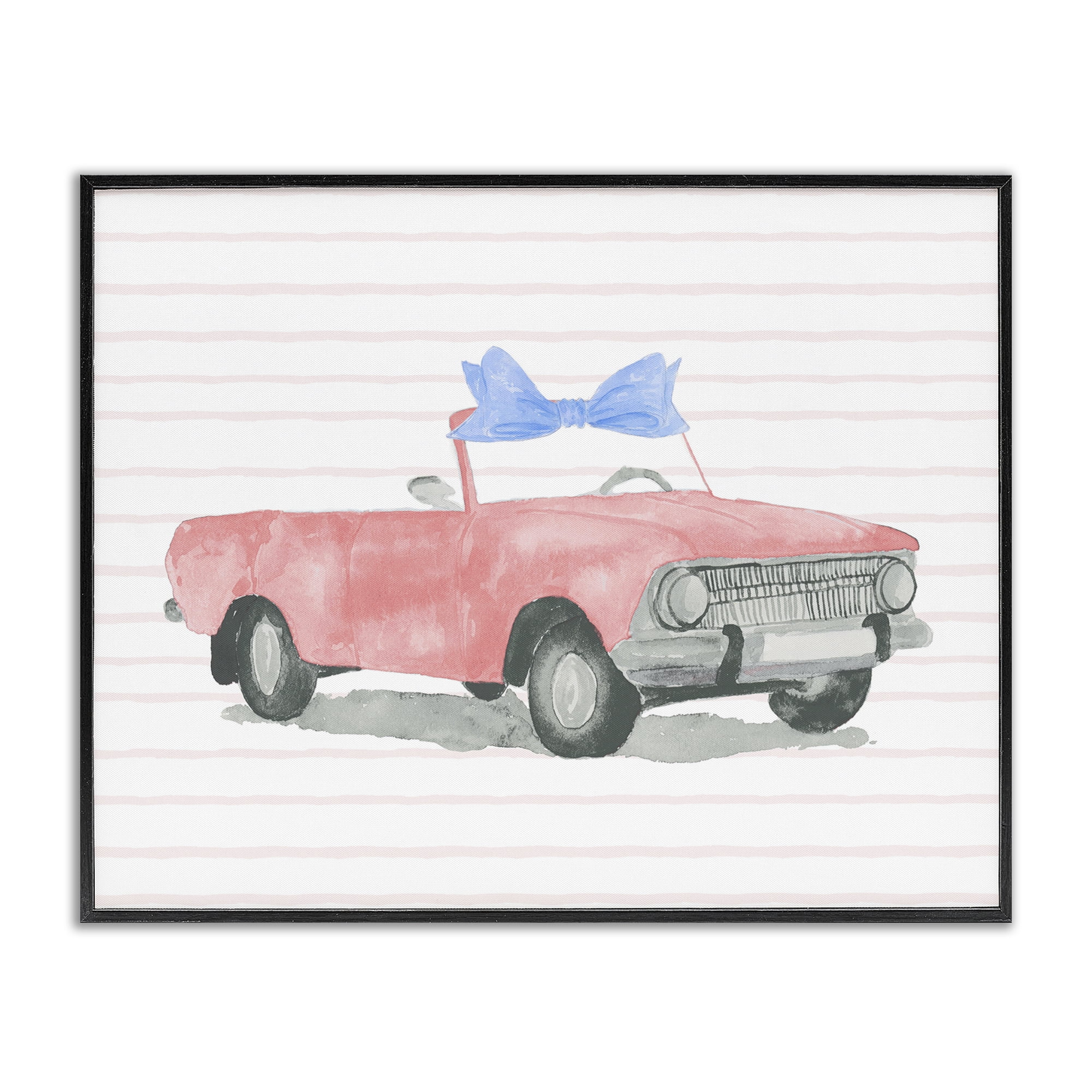 Stupell Industries Blue Bow on Antique Car Transportation Painting Black Framed Art Print Wall Art, 20 x 16