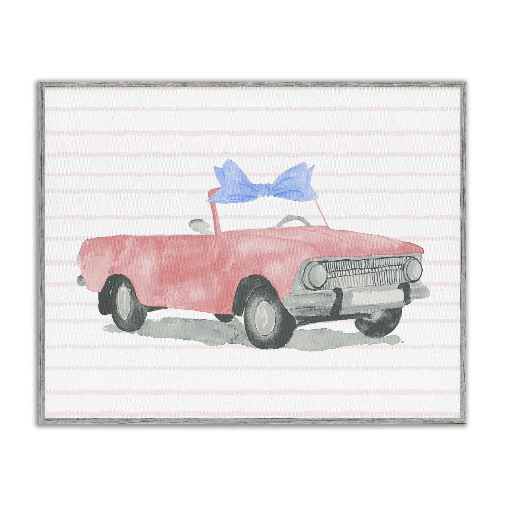 Stupell Industries Blue Bow on Antique Car Transportation Painting Gray Framed Art Print Wall Art, 14 x 11