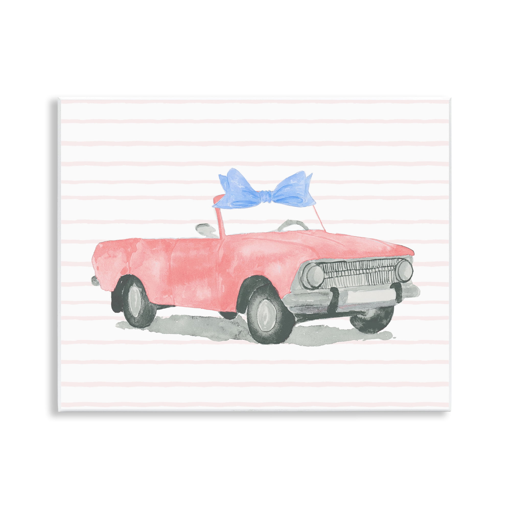 Stupell Industries Blue Bow on Antique Car Transportation Painting Unframed Art Print Wall Art, 14 x 11