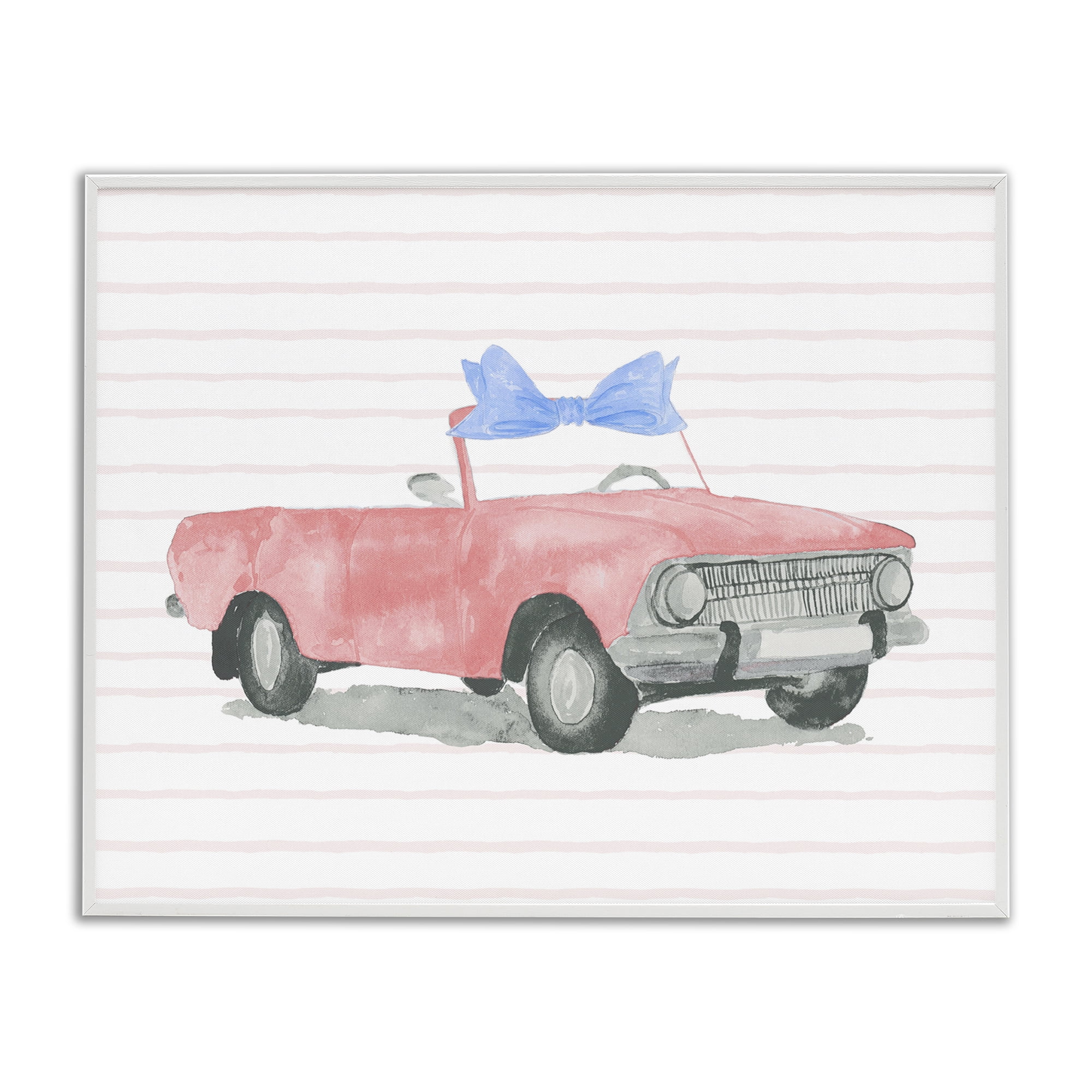 Stupell Industries Blue Bow on Antique Car Transportation Painting White Framed Art Print Wall Art, 30 x 24