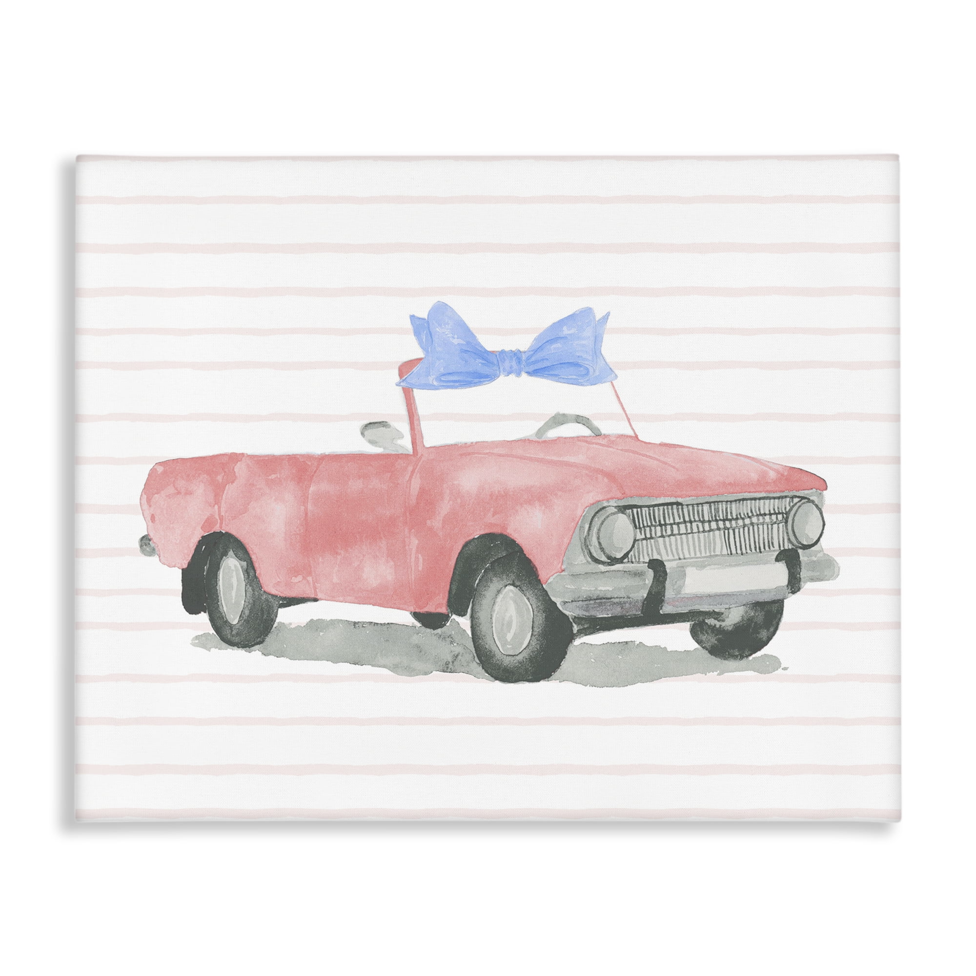 Stupell Industries Blue Bow on Antique Car Transportation Painting Wrapped Canvas Art Print Wall Art, 48 x 36
