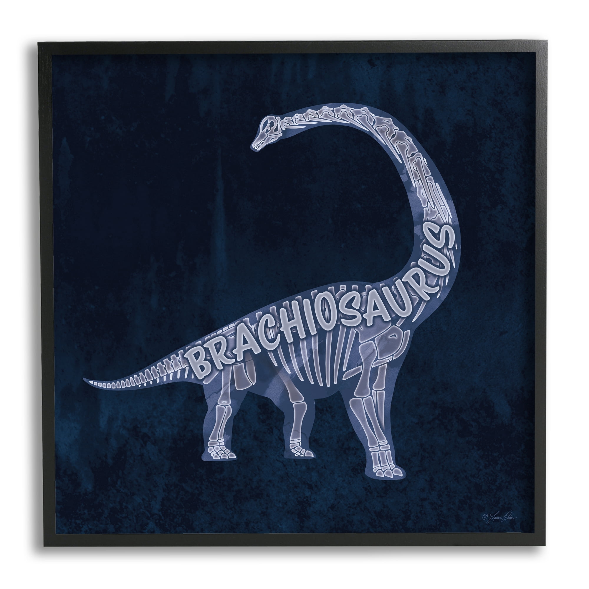 Stupell Industries Blue Brachiosaurus Skeleton Animals & Insects Painting Black Framed Art Print Wall Art, 17 x 17